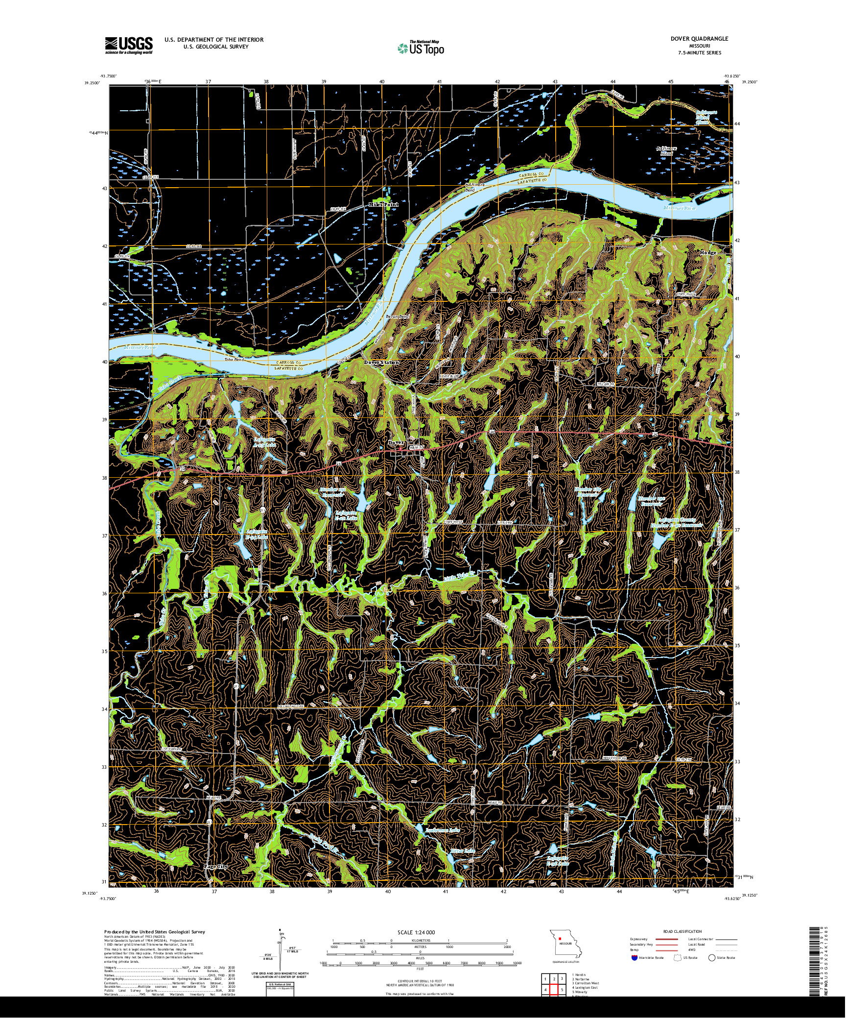 USGS US TOPO 7.5-MINUTE MAP FOR DOVER, MO 2021