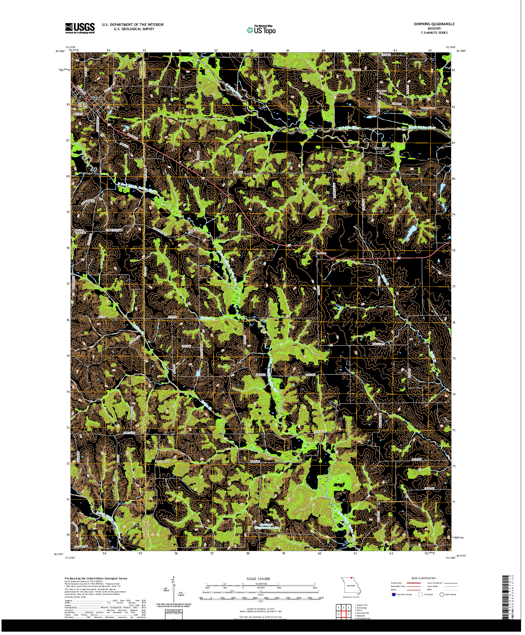 USGS US TOPO 7.5-MINUTE MAP FOR DOWNING, MO 2021