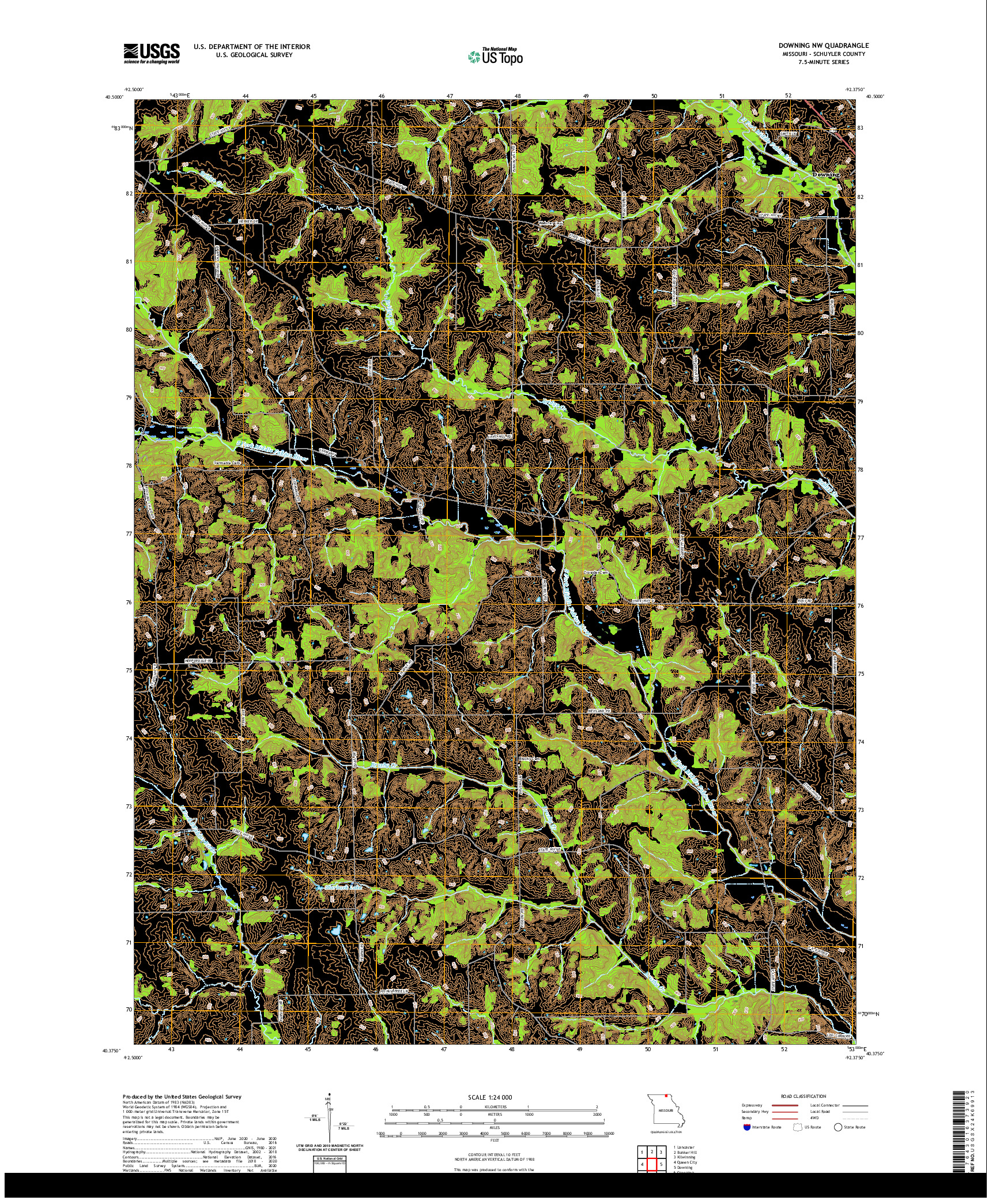 USGS US TOPO 7.5-MINUTE MAP FOR DOWNING NW, MO 2021
