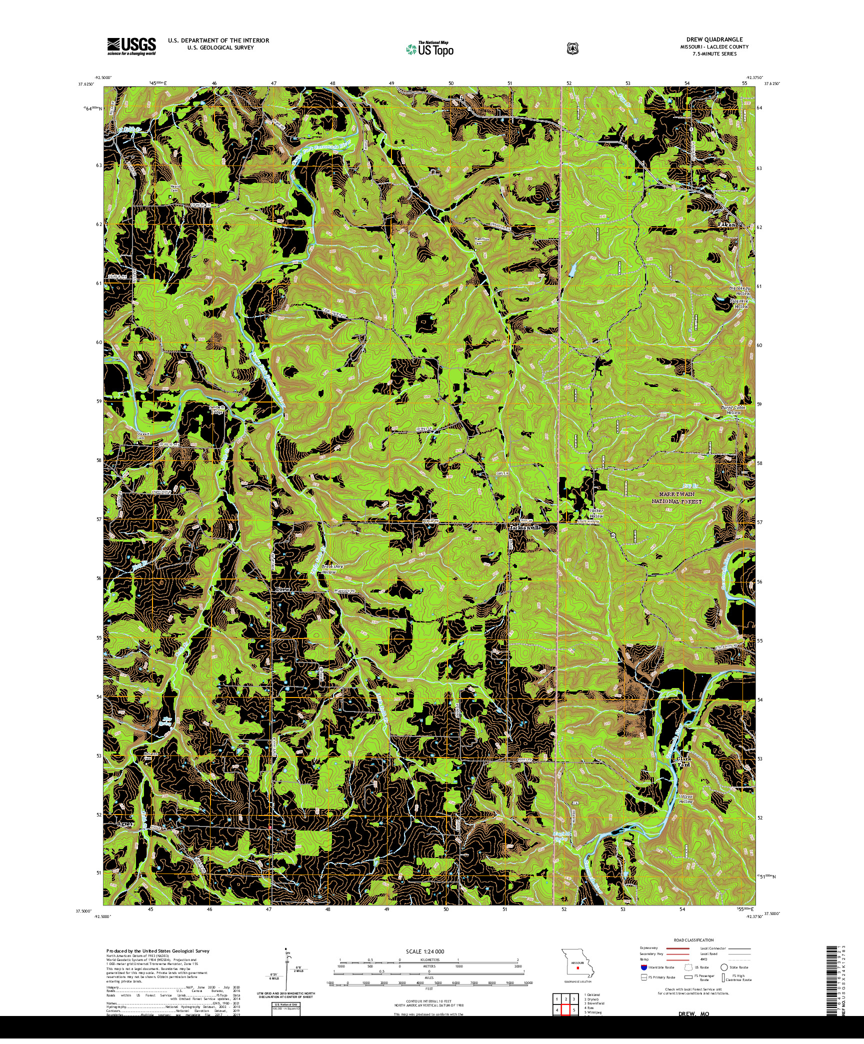 USGS US TOPO 7.5-MINUTE MAP FOR DREW, MO 2021