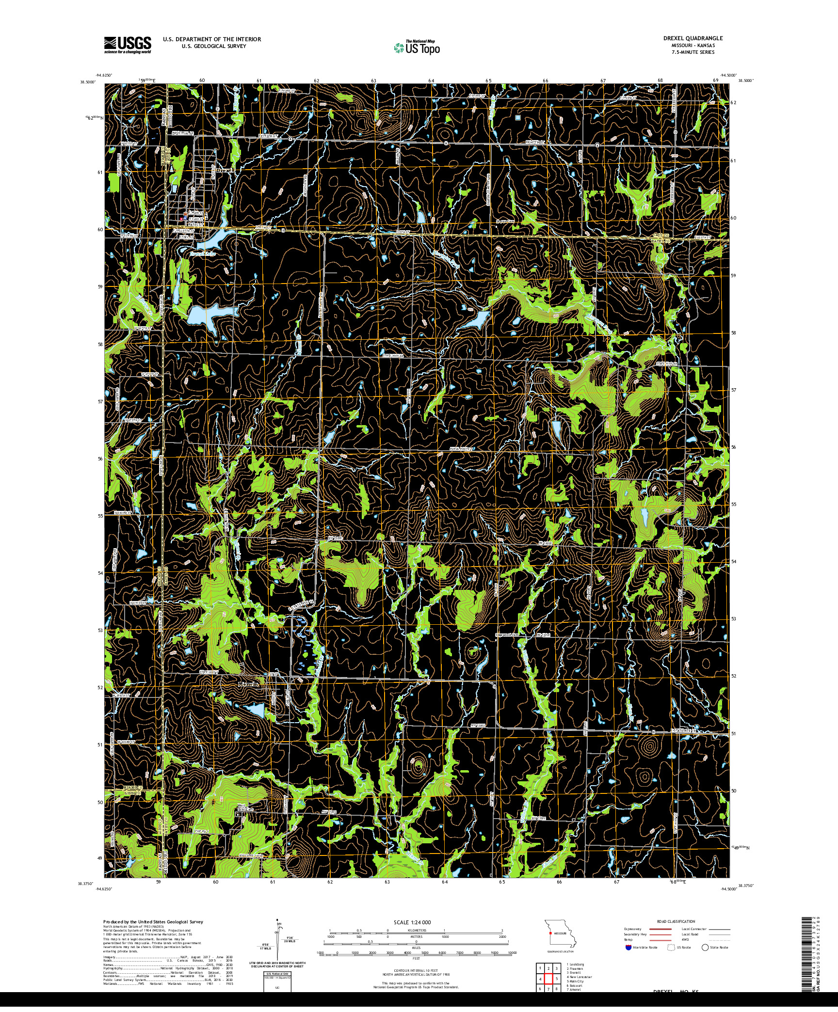 USGS US TOPO 7.5-MINUTE MAP FOR DREXEL, MO,KS 2021