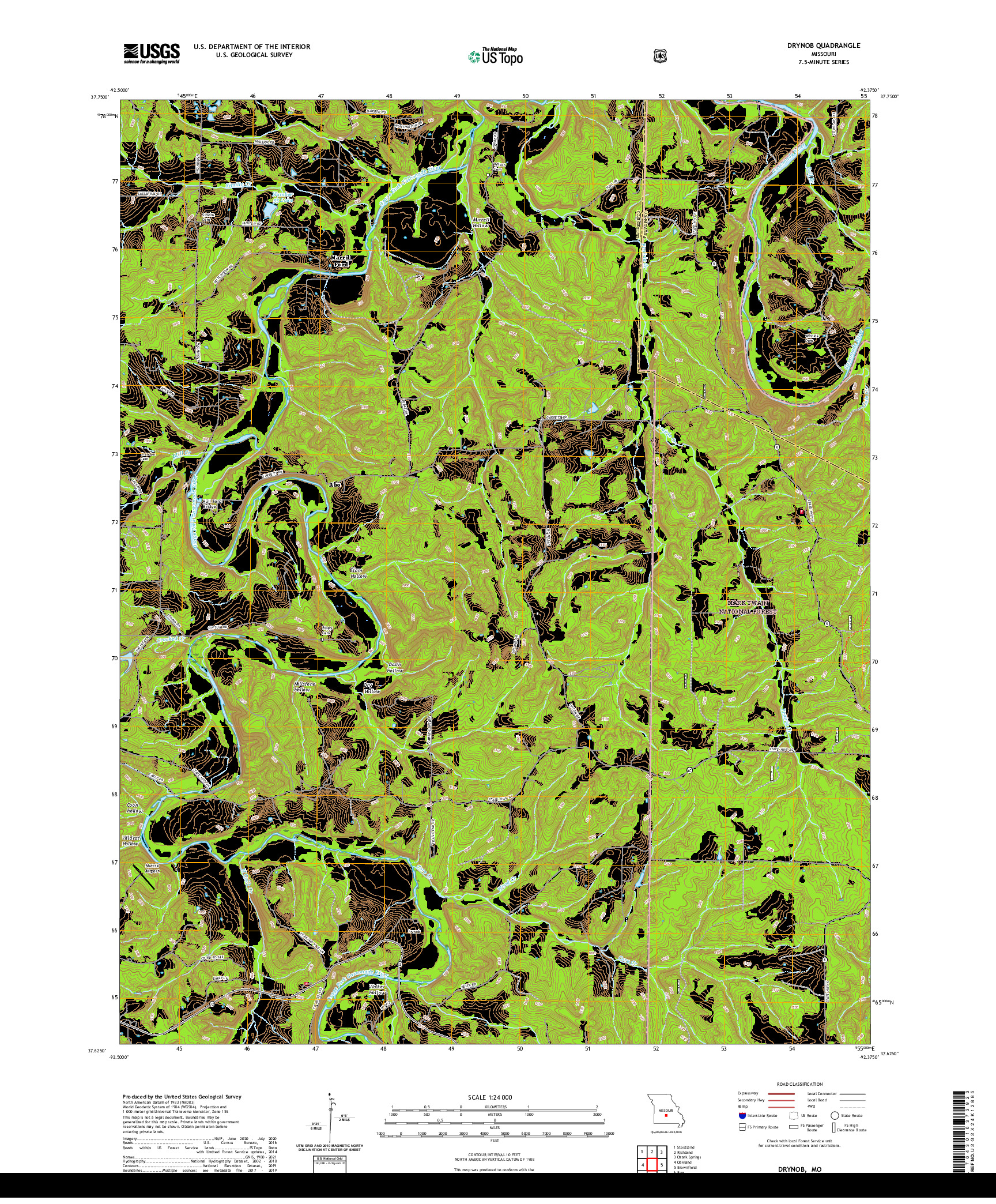 USGS US TOPO 7.5-MINUTE MAP FOR DRYNOB, MO 2021