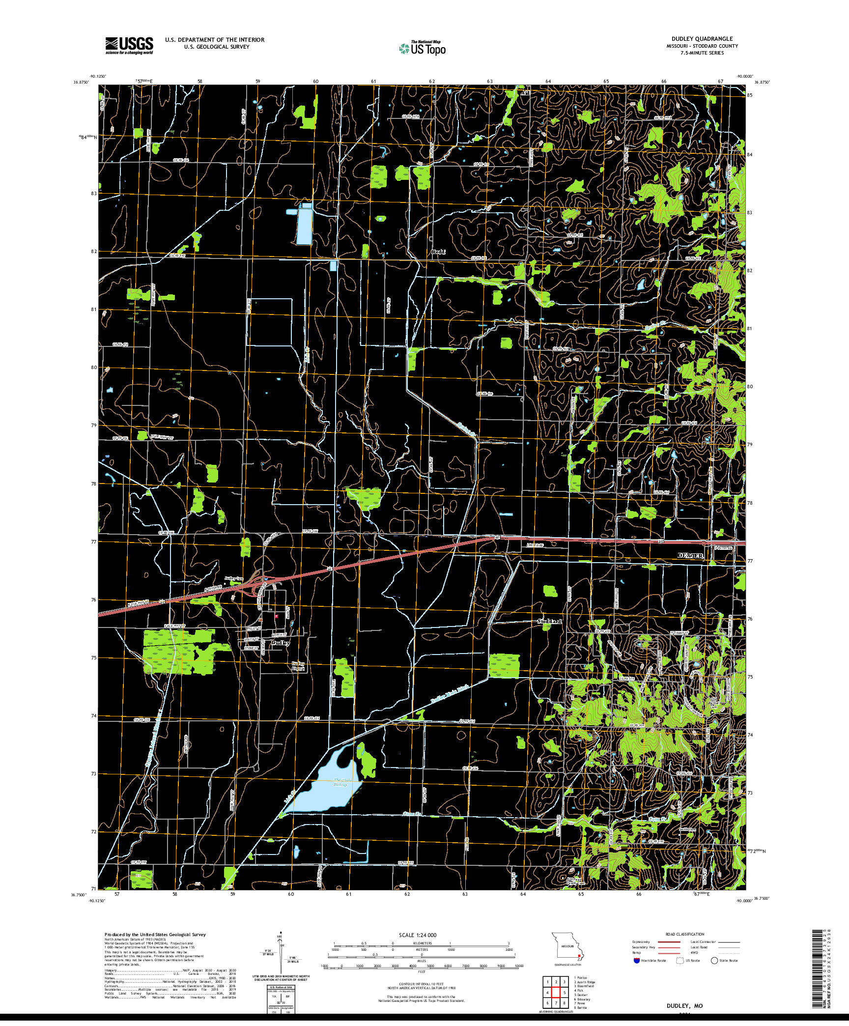 USGS US TOPO 7.5-MINUTE MAP FOR DUDLEY, MO 2021