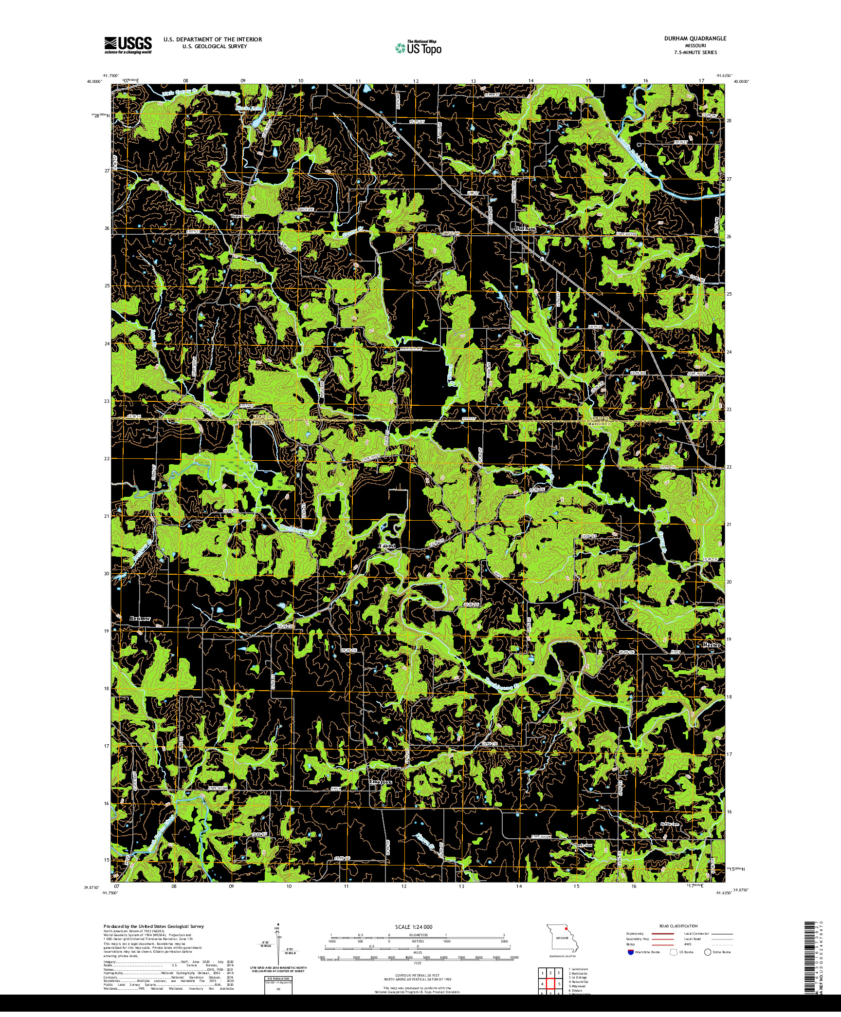 USGS US TOPO 7.5-MINUTE MAP FOR DURHAM, MO 2021