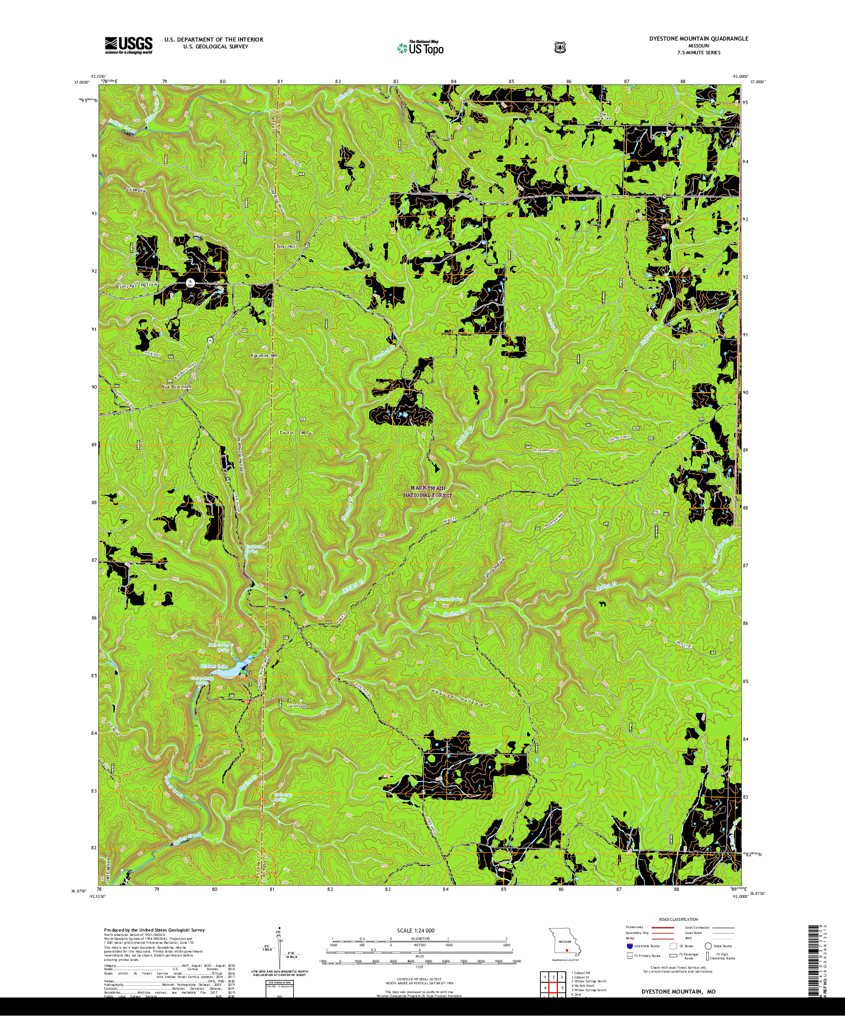 USGS US TOPO 7.5-MINUTE MAP FOR DYESTONE MOUNTAIN, MO 2021