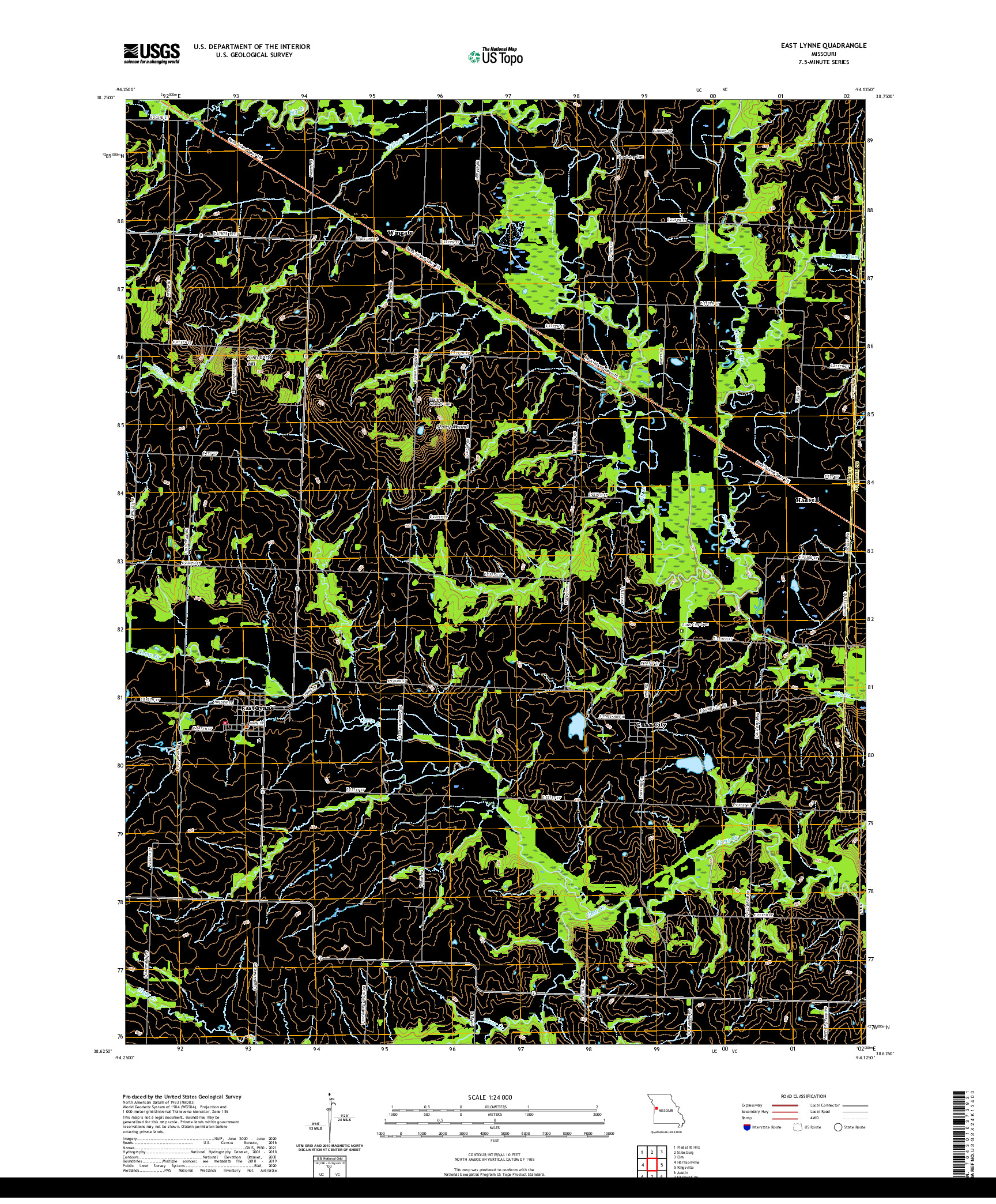 USGS US TOPO 7.5-MINUTE MAP FOR EAST LYNNE, MO 2021