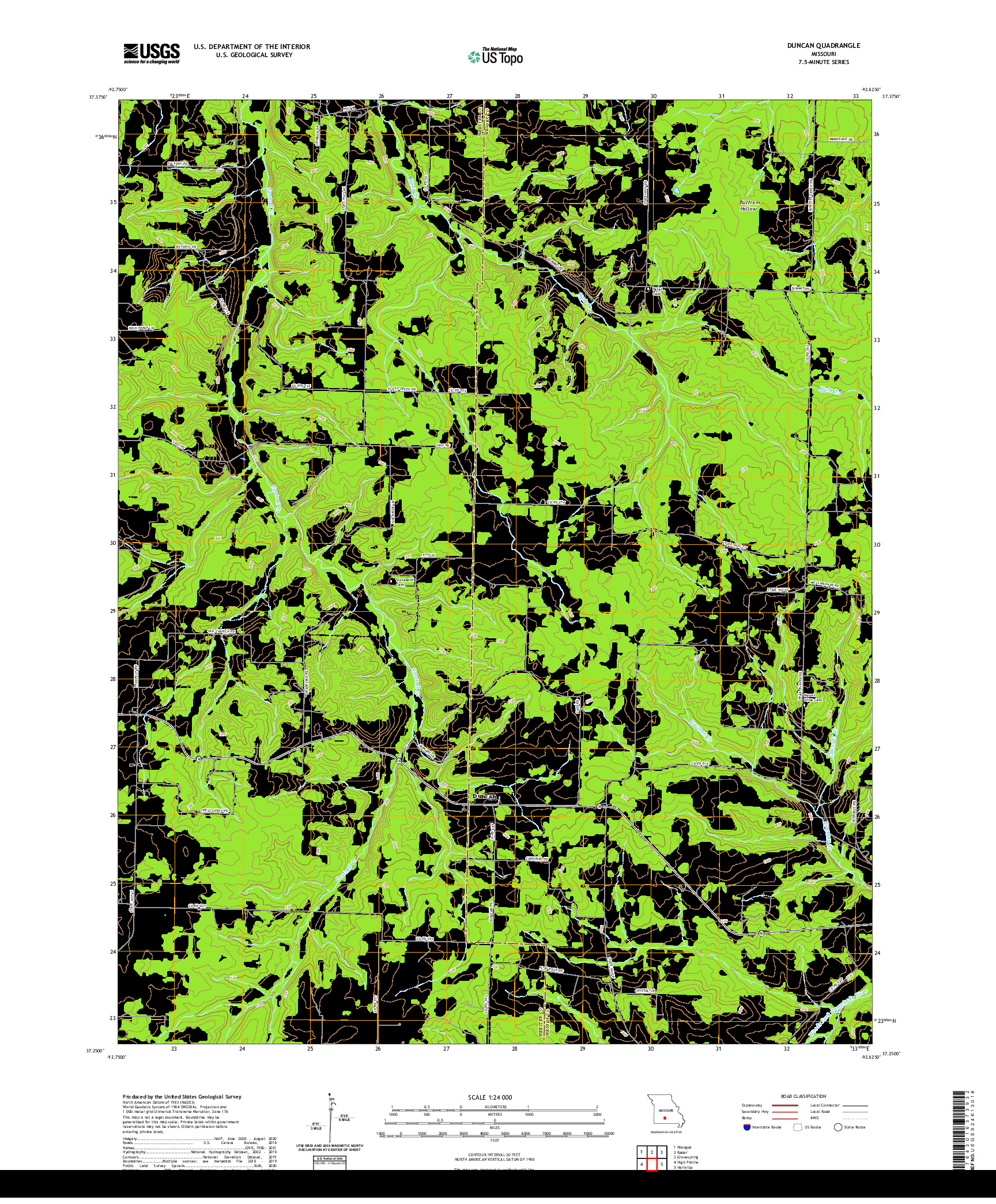 USGS US TOPO 7.5-MINUTE MAP FOR DUNCAN, MO 2021