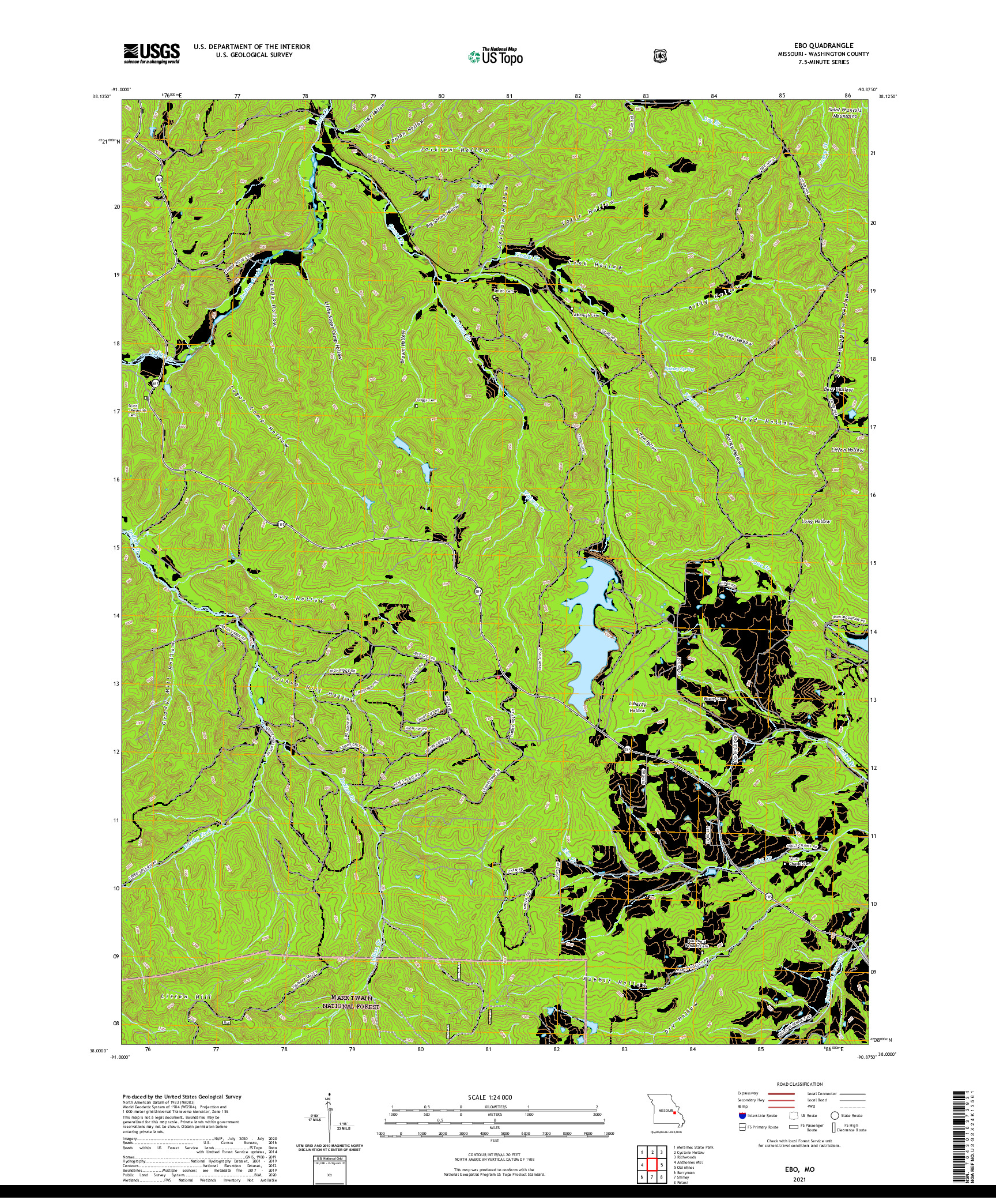USGS US TOPO 7.5-MINUTE MAP FOR EBO, MO 2021