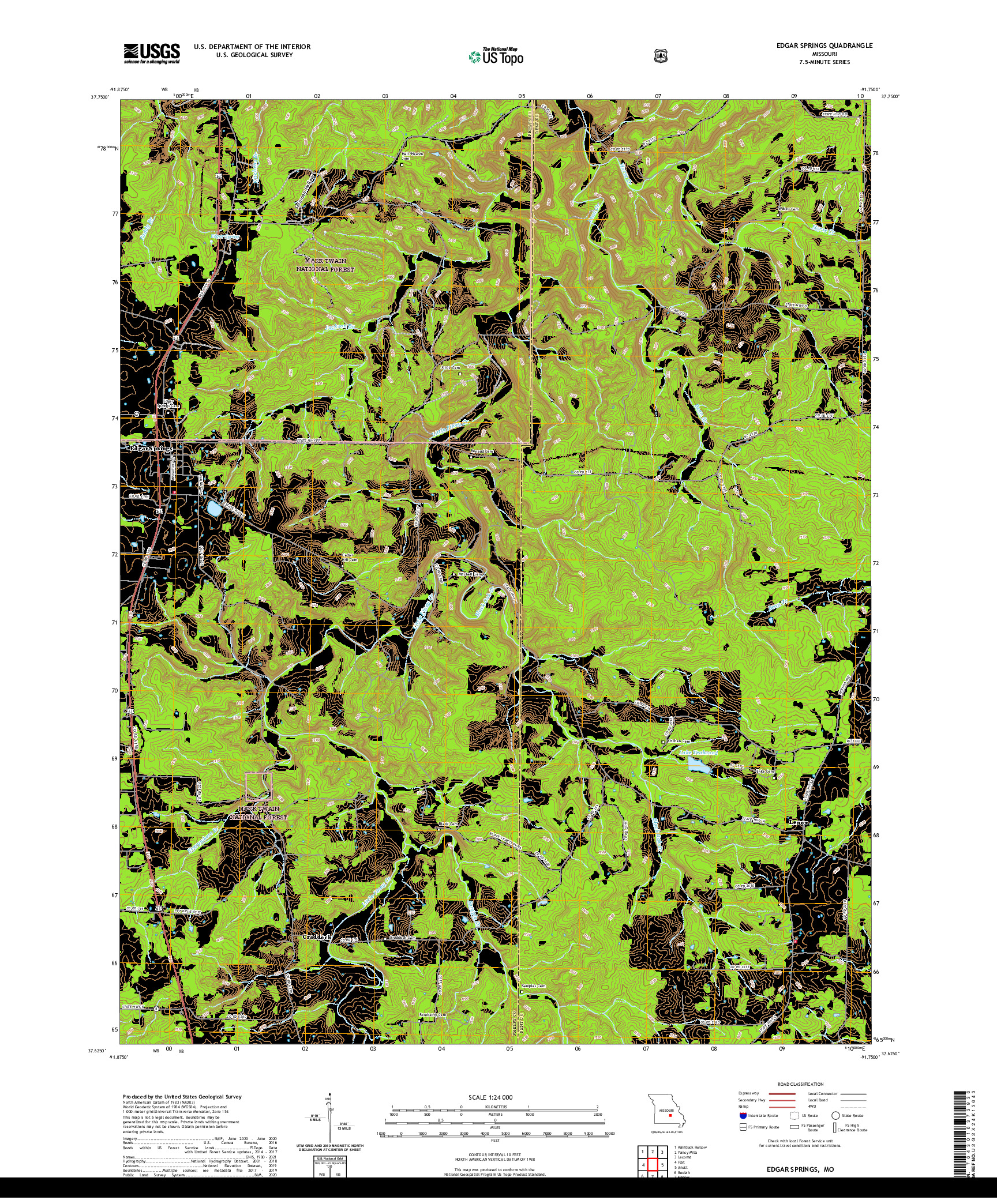 USGS US TOPO 7.5-MINUTE MAP FOR EDGAR SPRINGS, MO 2021