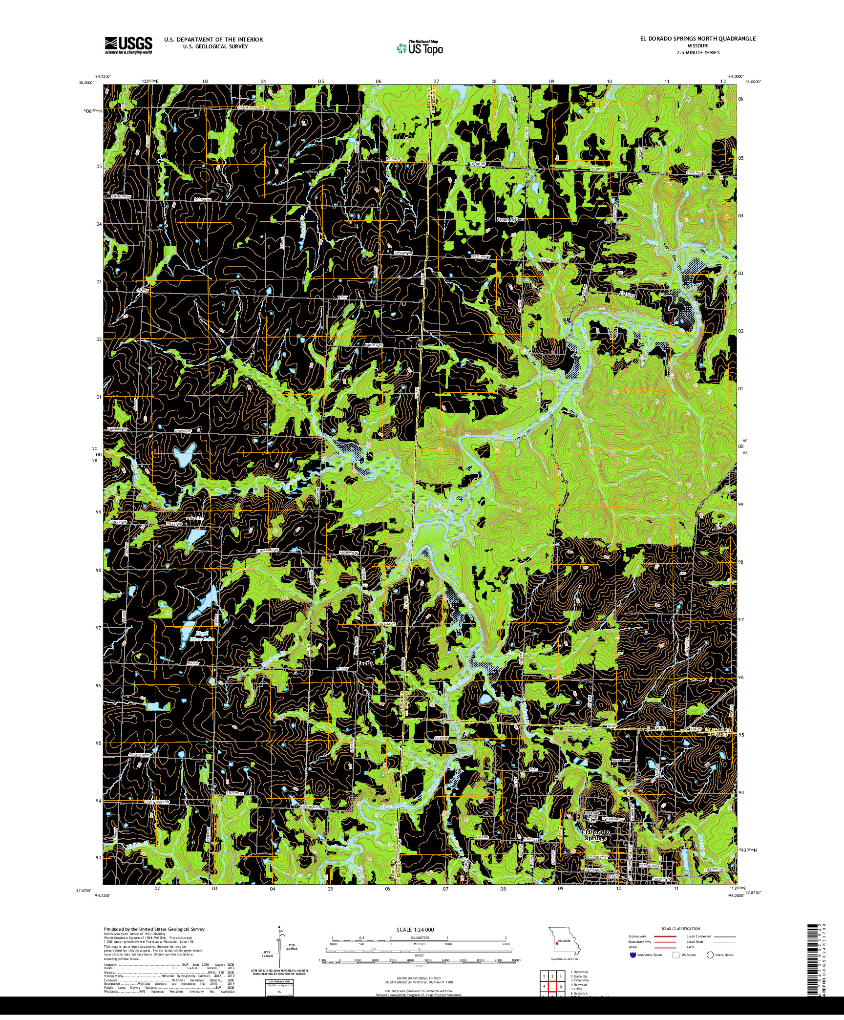 USGS US TOPO 7.5-MINUTE MAP FOR EL DORADO SPRINGS NORTH, MO 2021