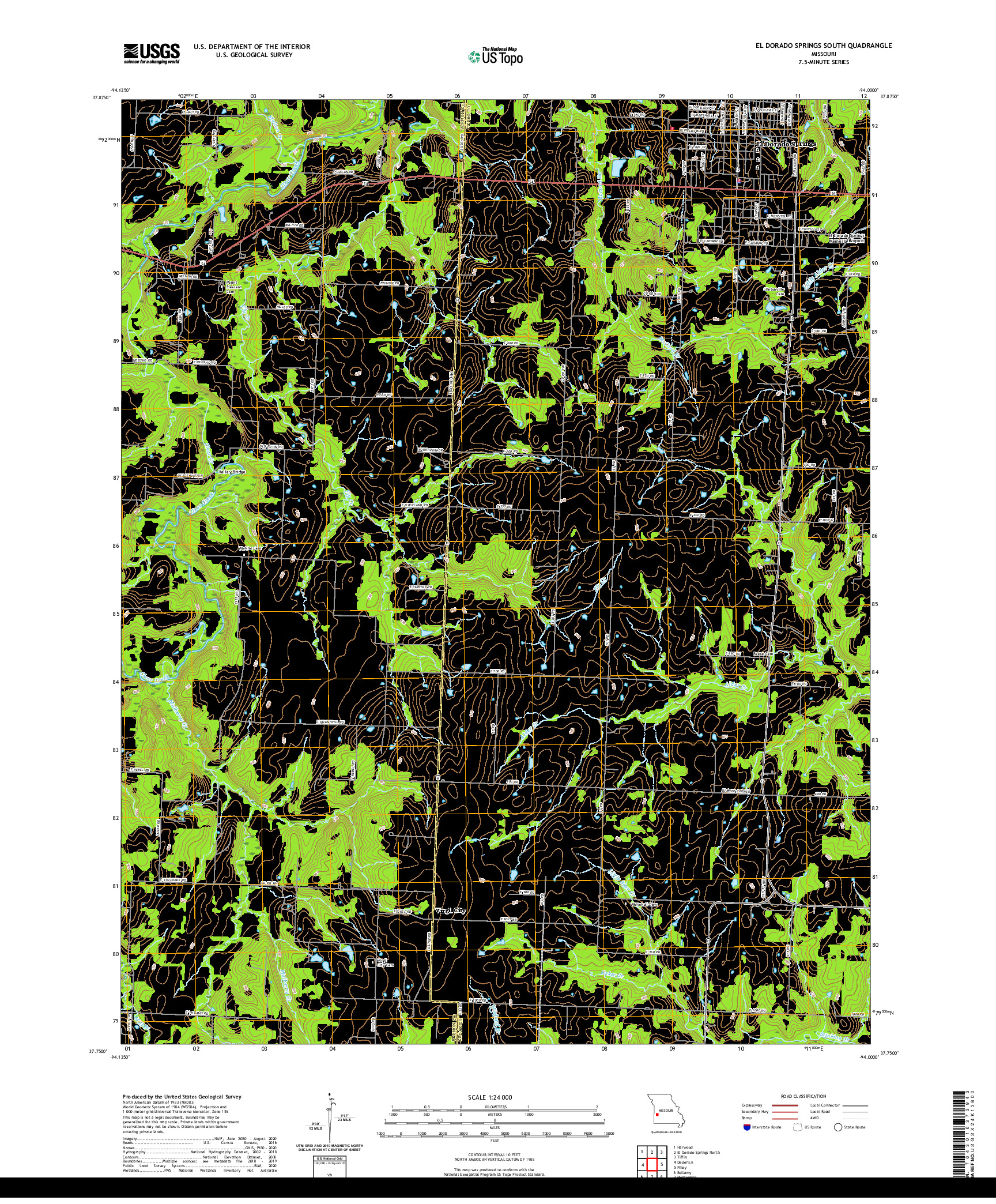 USGS US TOPO 7.5-MINUTE MAP FOR EL DORADO SPRINGS SOUTH, MO 2021