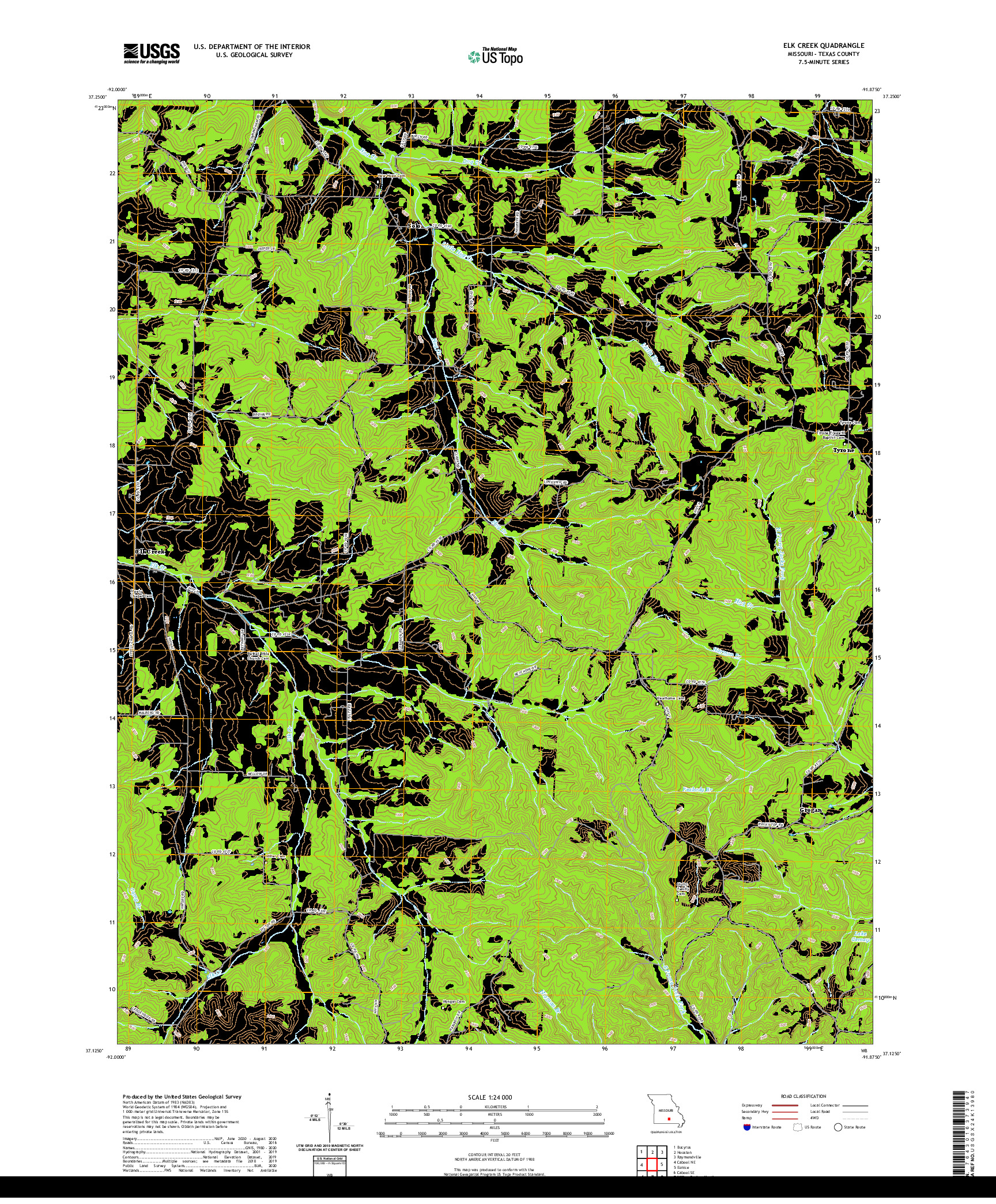 USGS US TOPO 7.5-MINUTE MAP FOR ELK CREEK, MO 2021