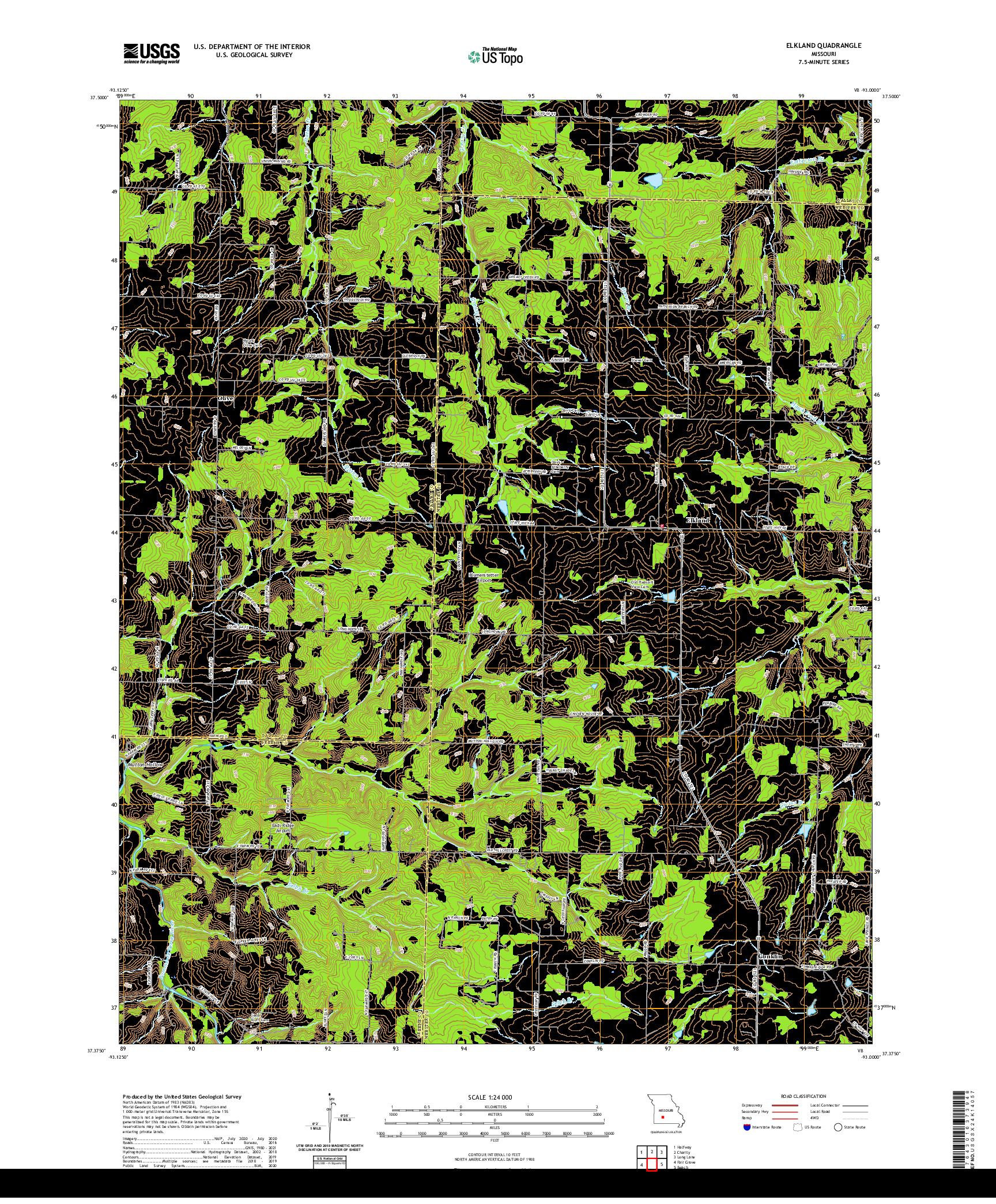 USGS US TOPO 7.5-MINUTE MAP FOR ELKLAND, MO 2021