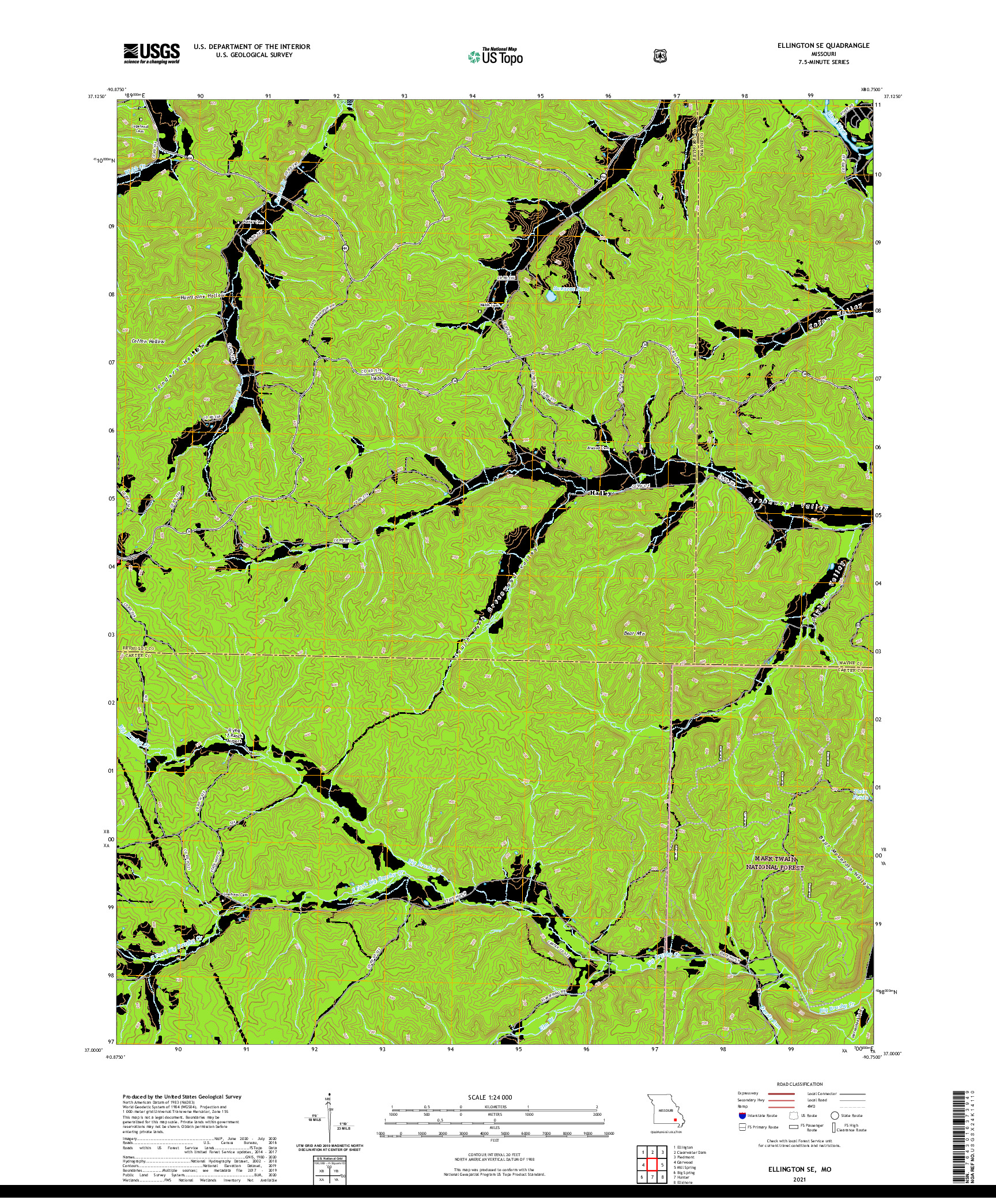 USGS US TOPO 7.5-MINUTE MAP FOR ELLINGTON SE, MO 2021