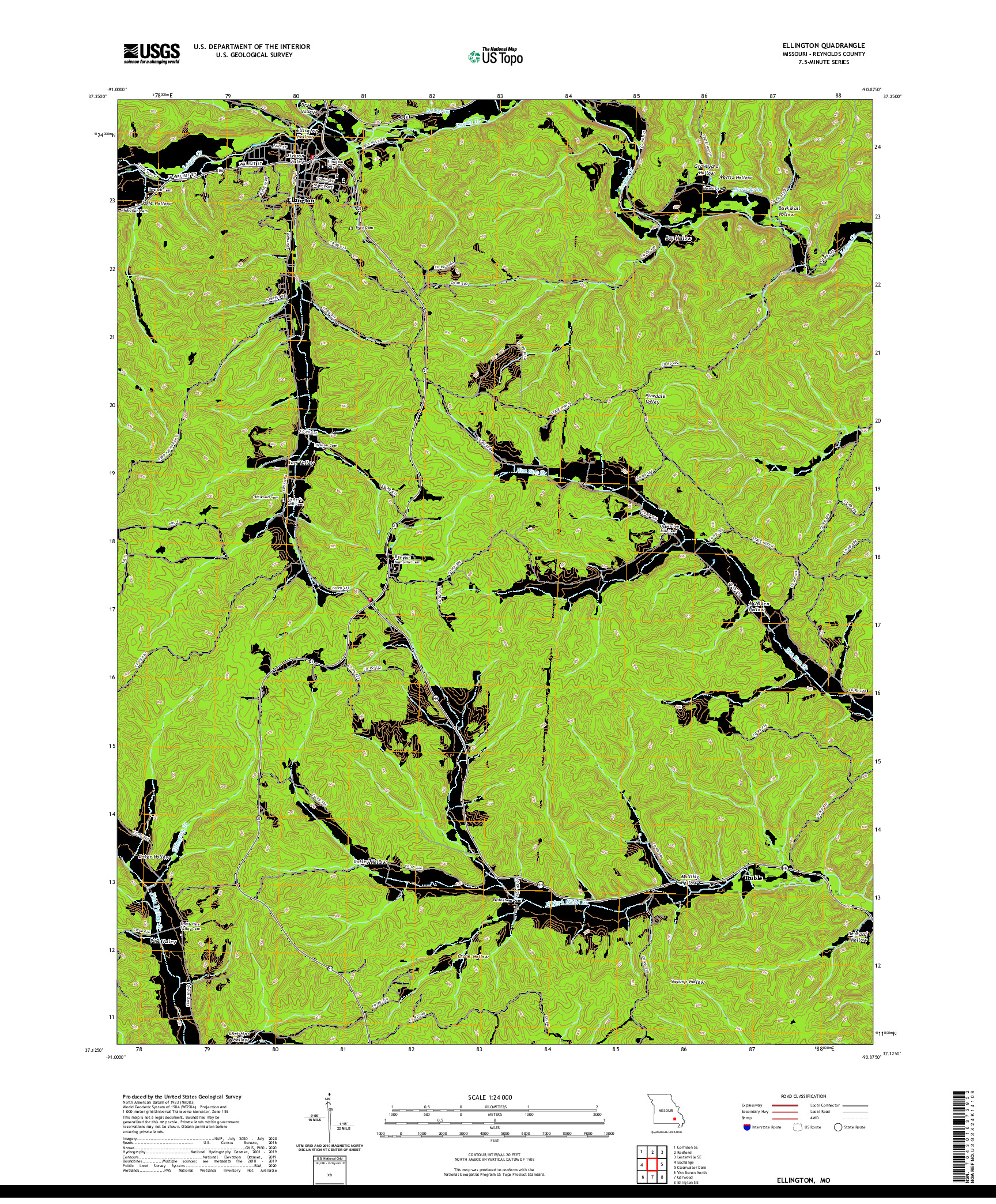 USGS US TOPO 7.5-MINUTE MAP FOR ELLINGTON, MO 2021