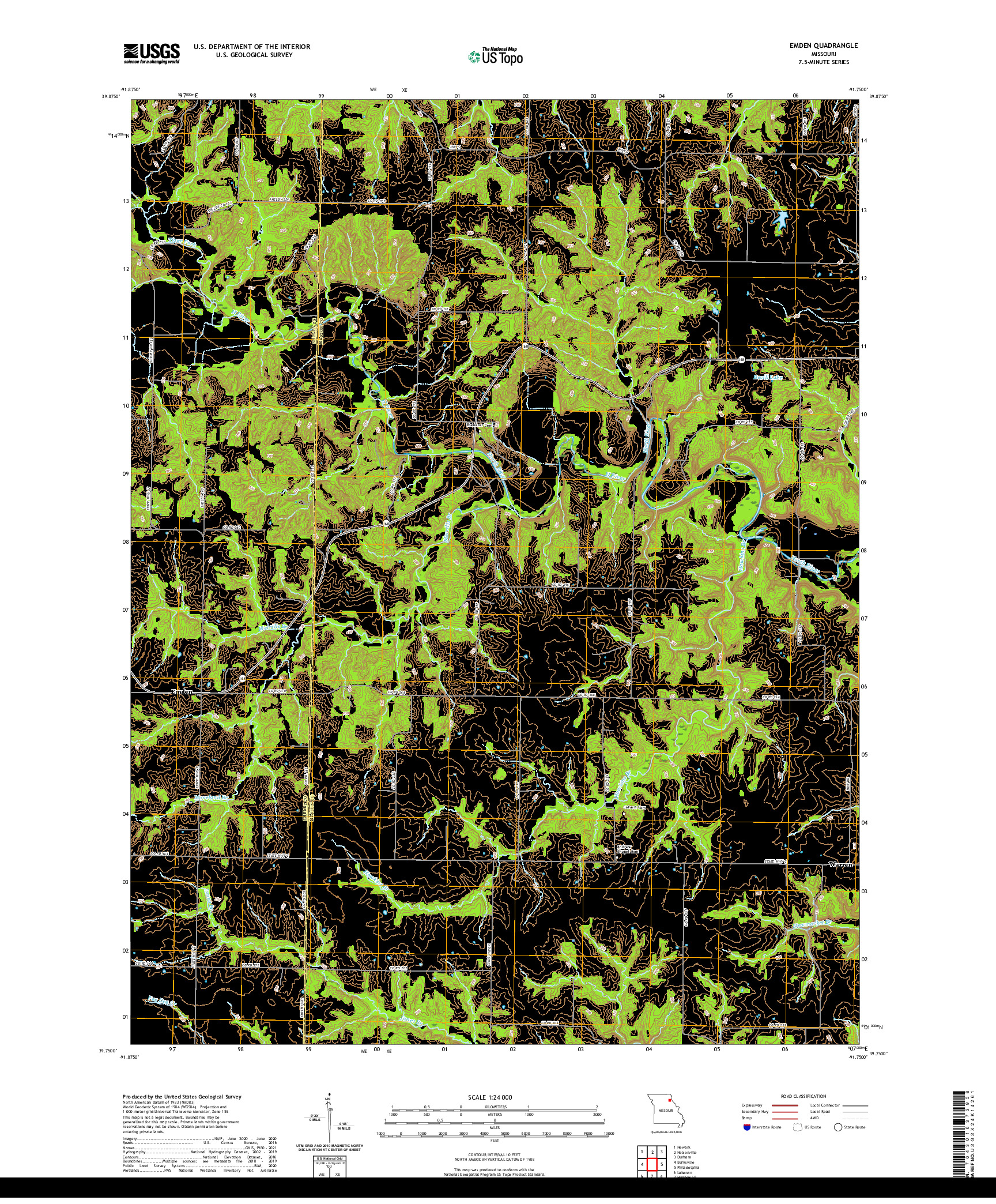 USGS US TOPO 7.5-MINUTE MAP FOR EMDEN, MO 2021