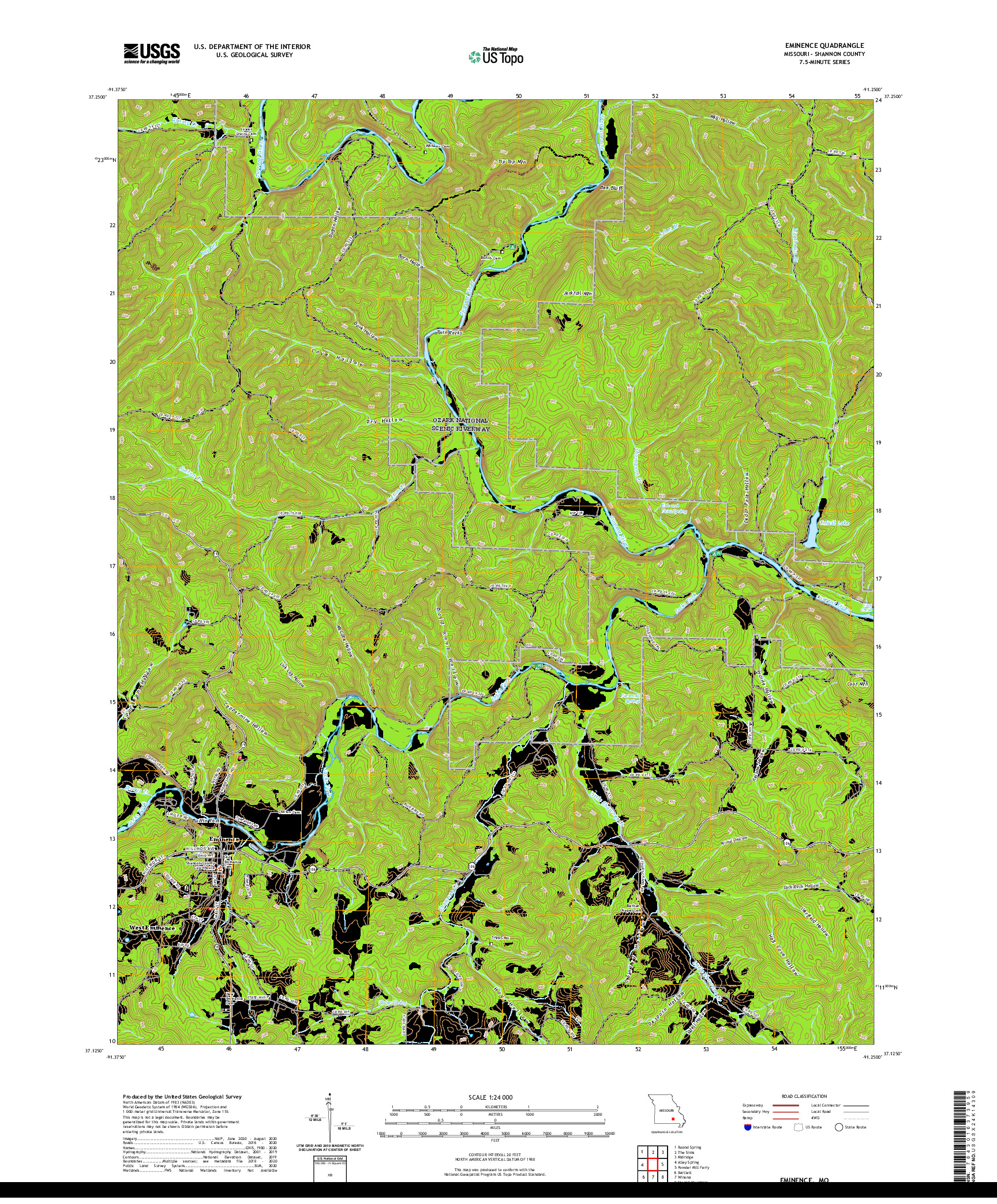 USGS US TOPO 7.5-MINUTE MAP FOR EMINENCE, MO 2021