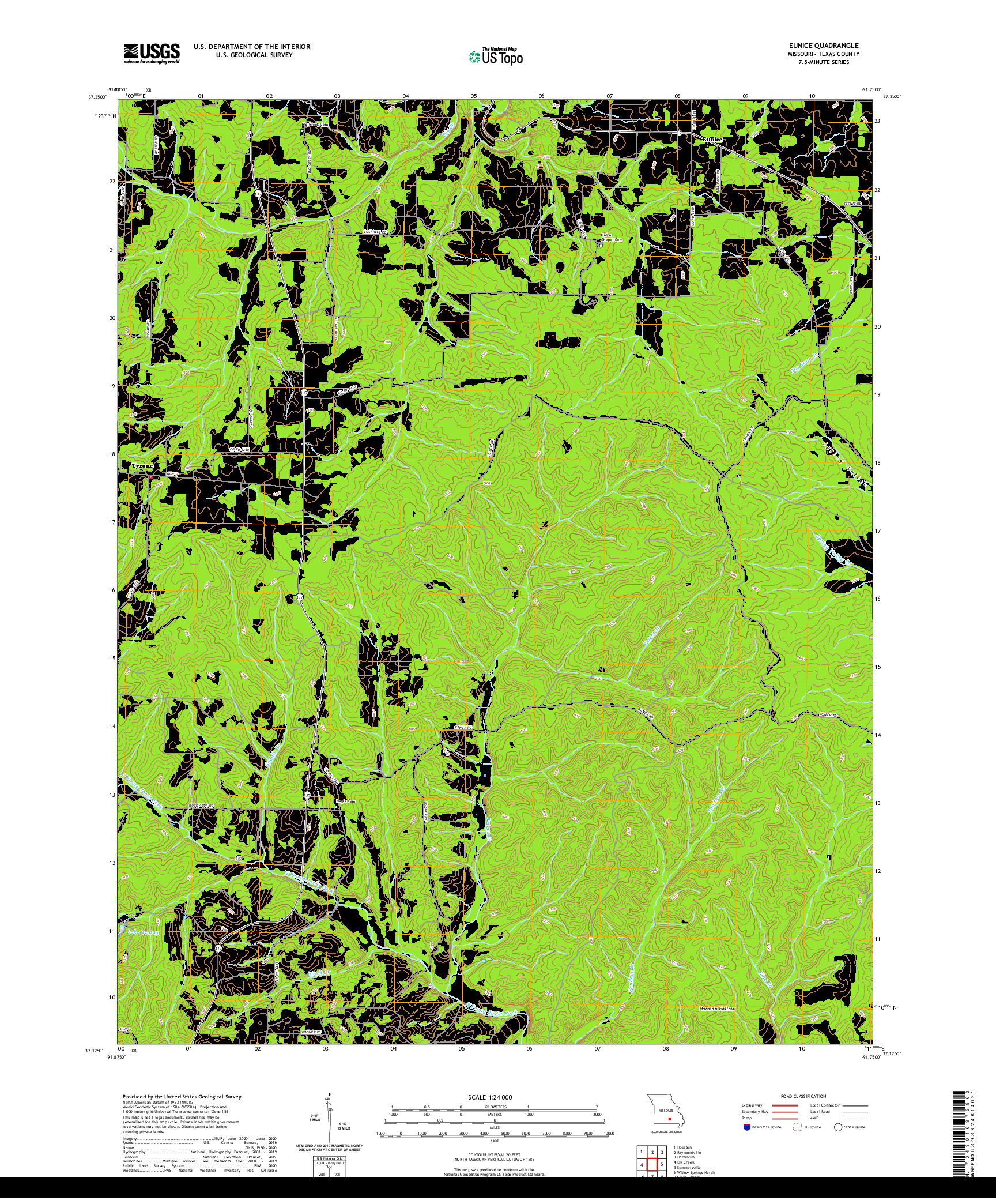 USGS US TOPO 7.5-MINUTE MAP FOR EUNICE, MO 2021