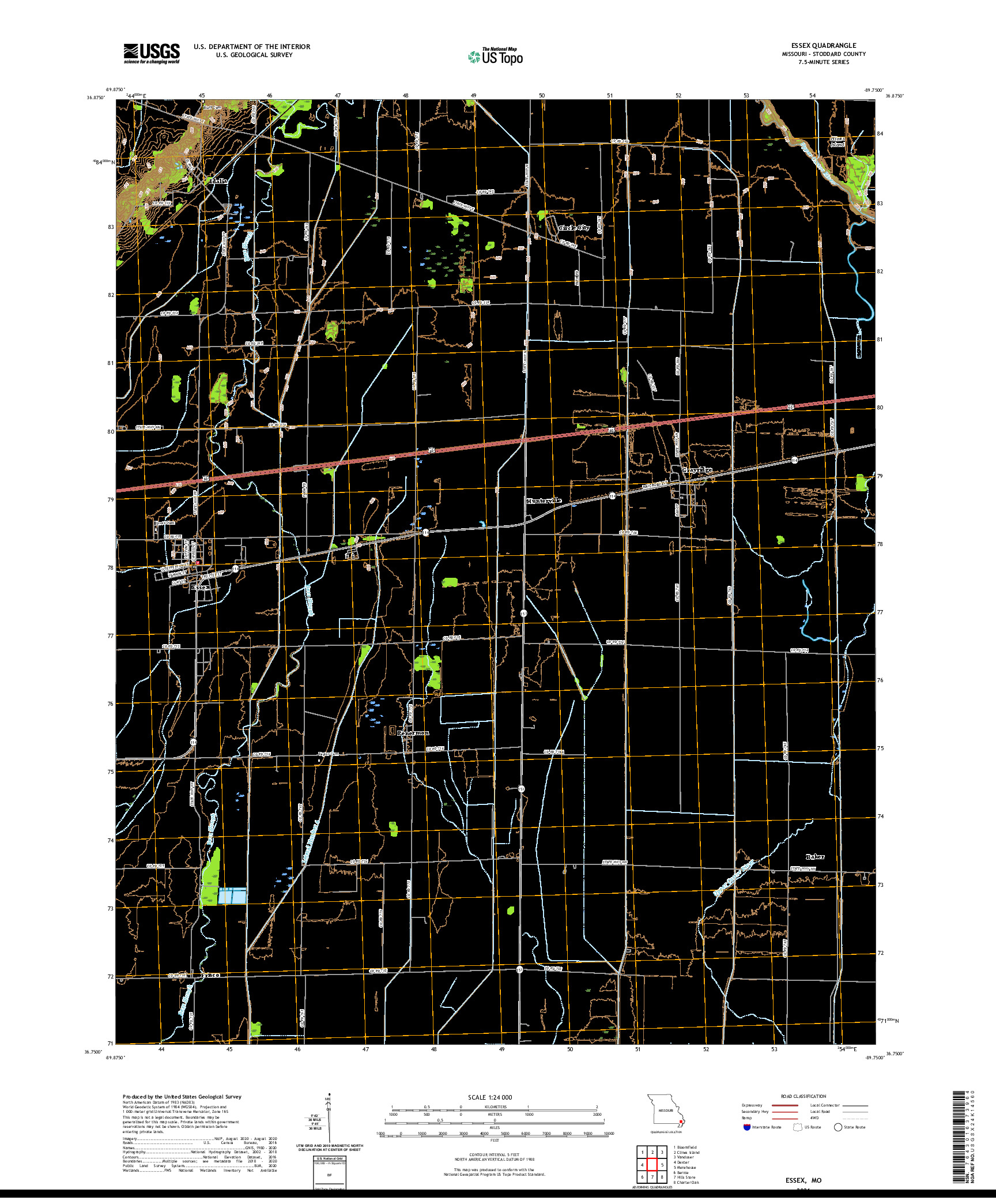 USGS US TOPO 7.5-MINUTE MAP FOR ESSEX, MO 2021