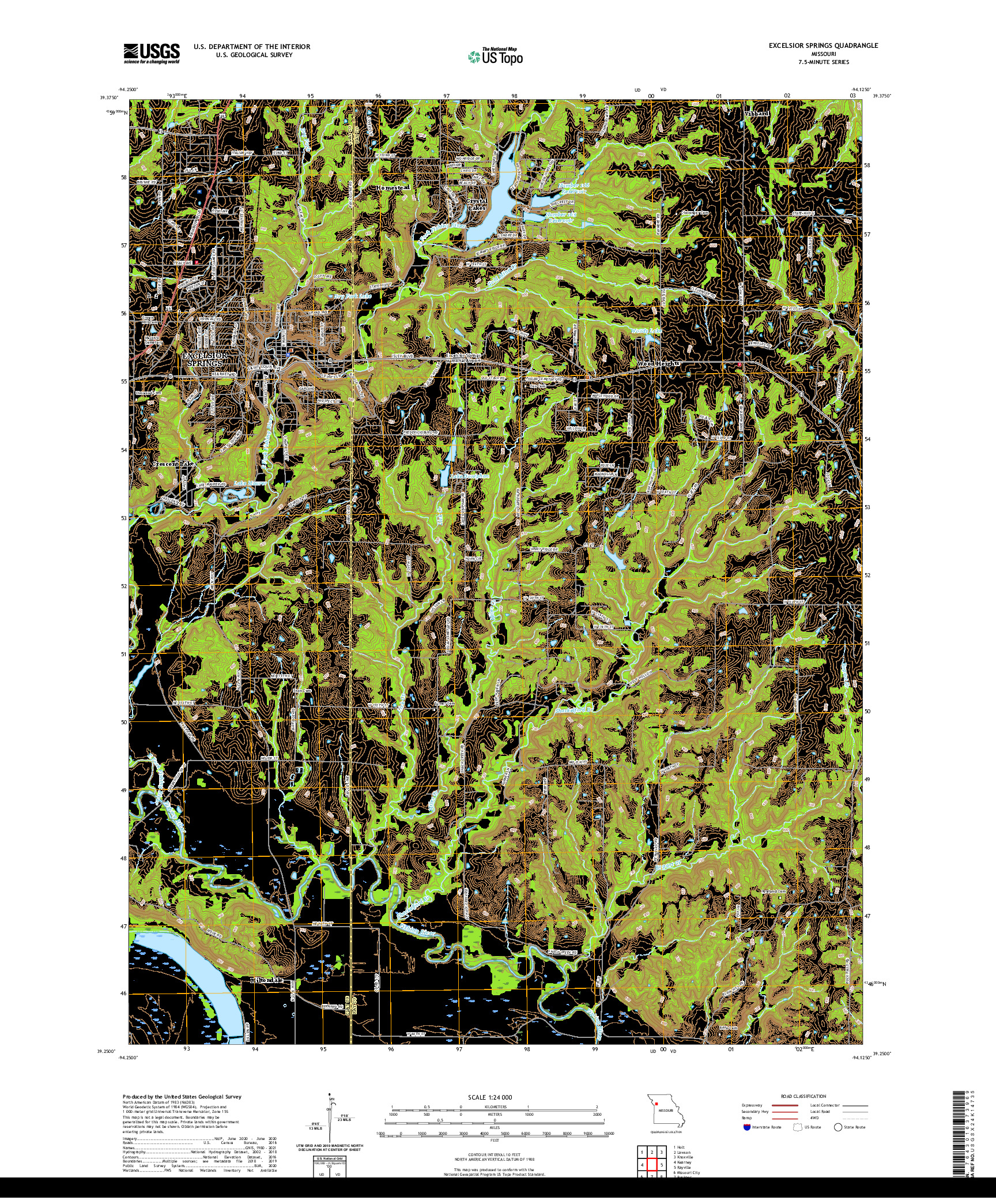 USGS US TOPO 7.5-MINUTE MAP FOR EXCELSIOR SPRINGS, MO 2021