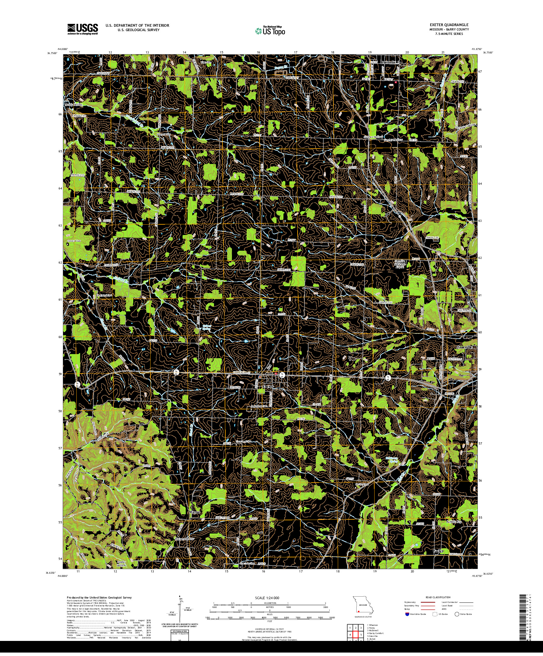 USGS US TOPO 7.5-MINUTE MAP FOR EXETER, MO 2021