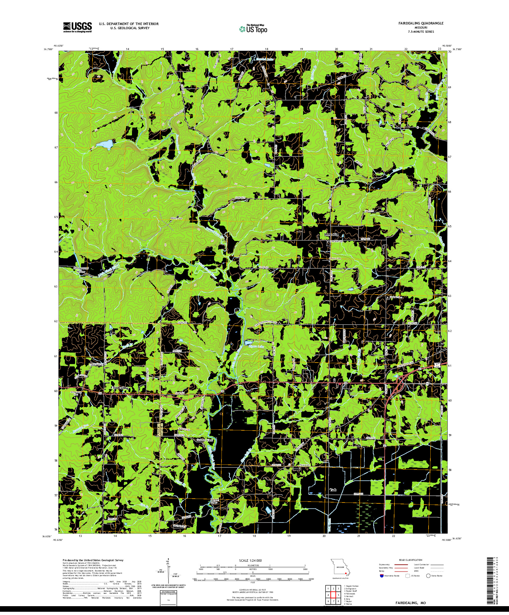 USGS US TOPO 7.5-MINUTE MAP FOR FAIRDEALING, MO 2021