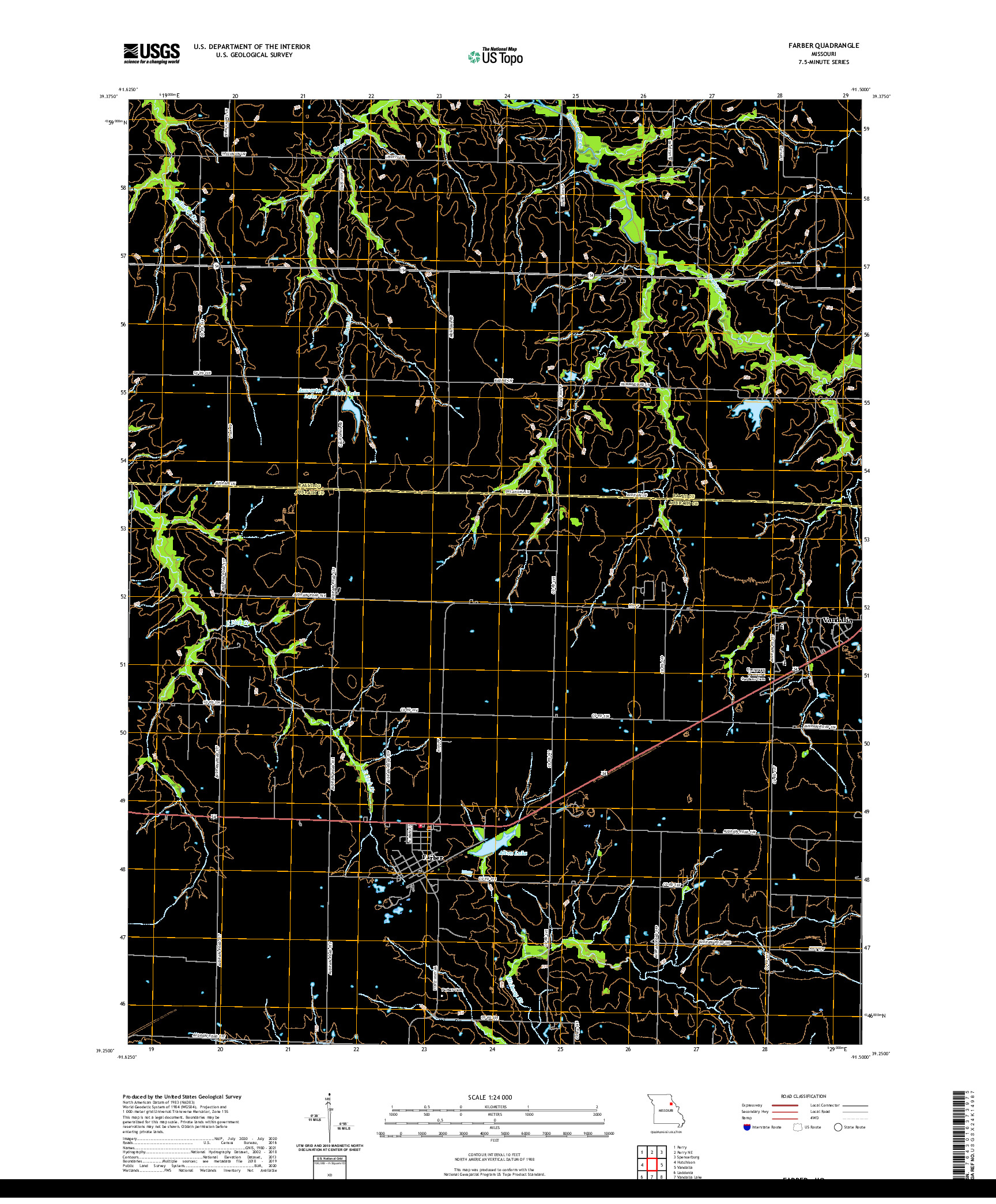USGS US TOPO 7.5-MINUTE MAP FOR FARBER, MO 2021