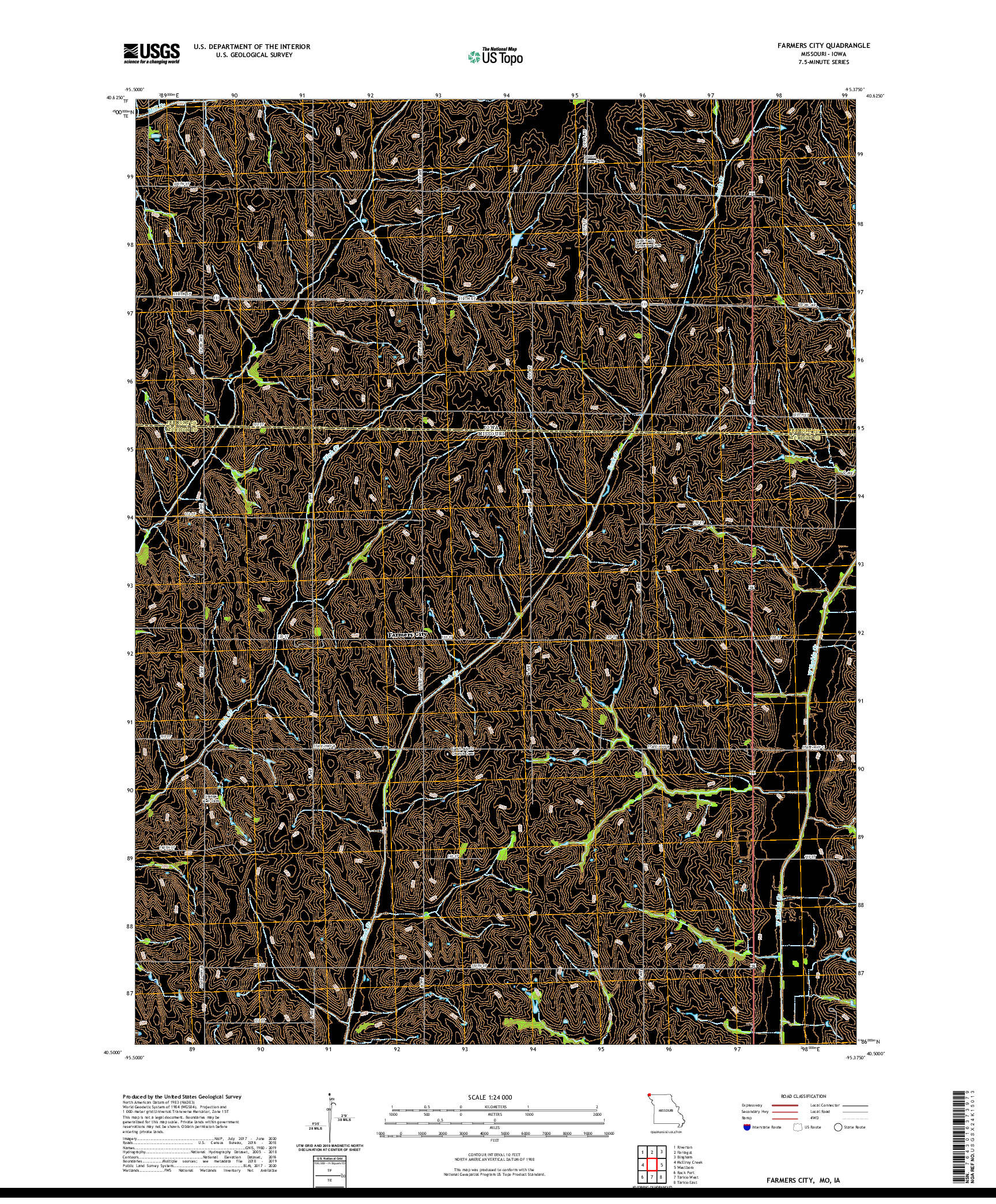 USGS US TOPO 7.5-MINUTE MAP FOR FARMERS CITY, MO,IA 2021