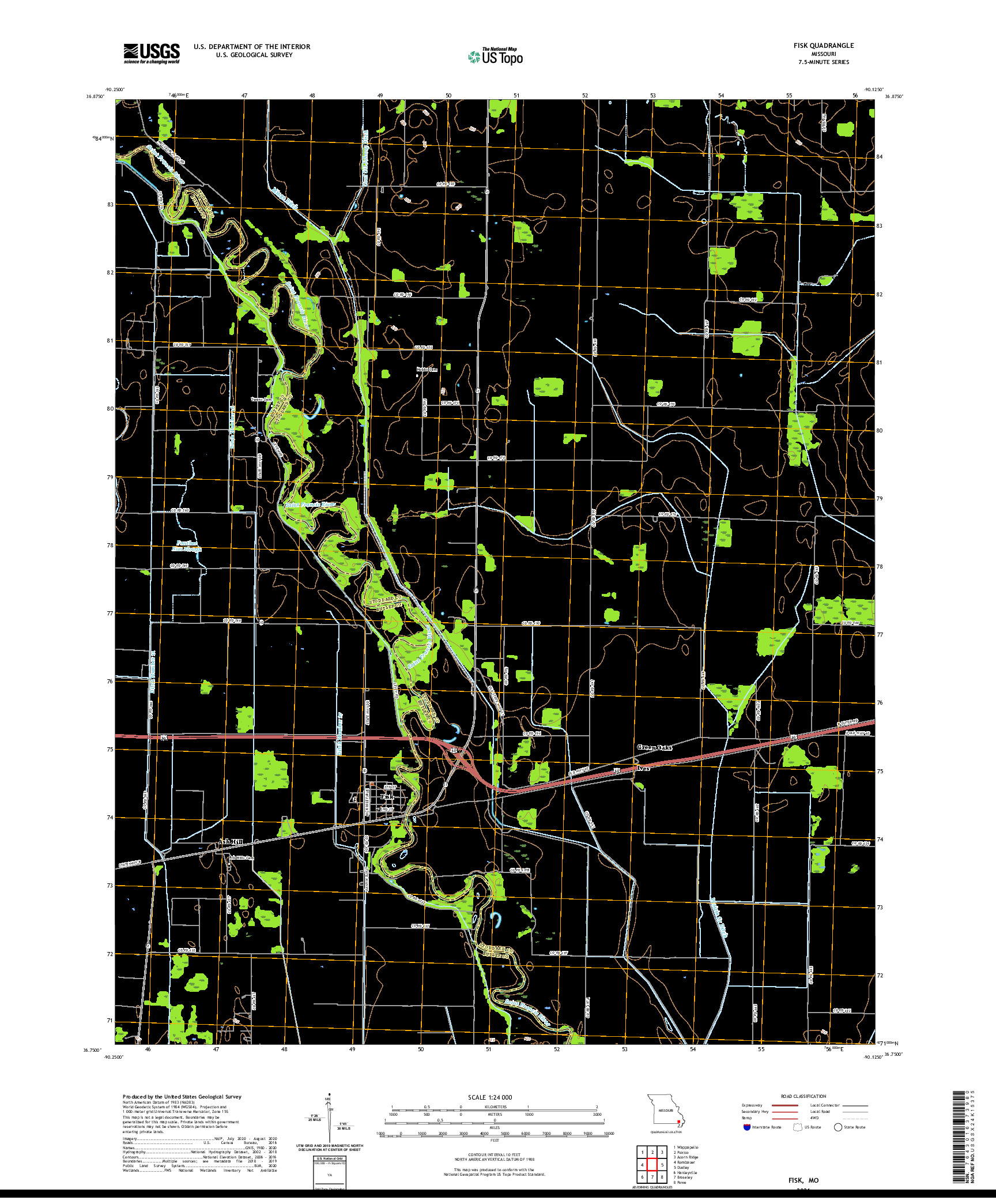 USGS US TOPO 7.5-MINUTE MAP FOR FISK, MO 2021