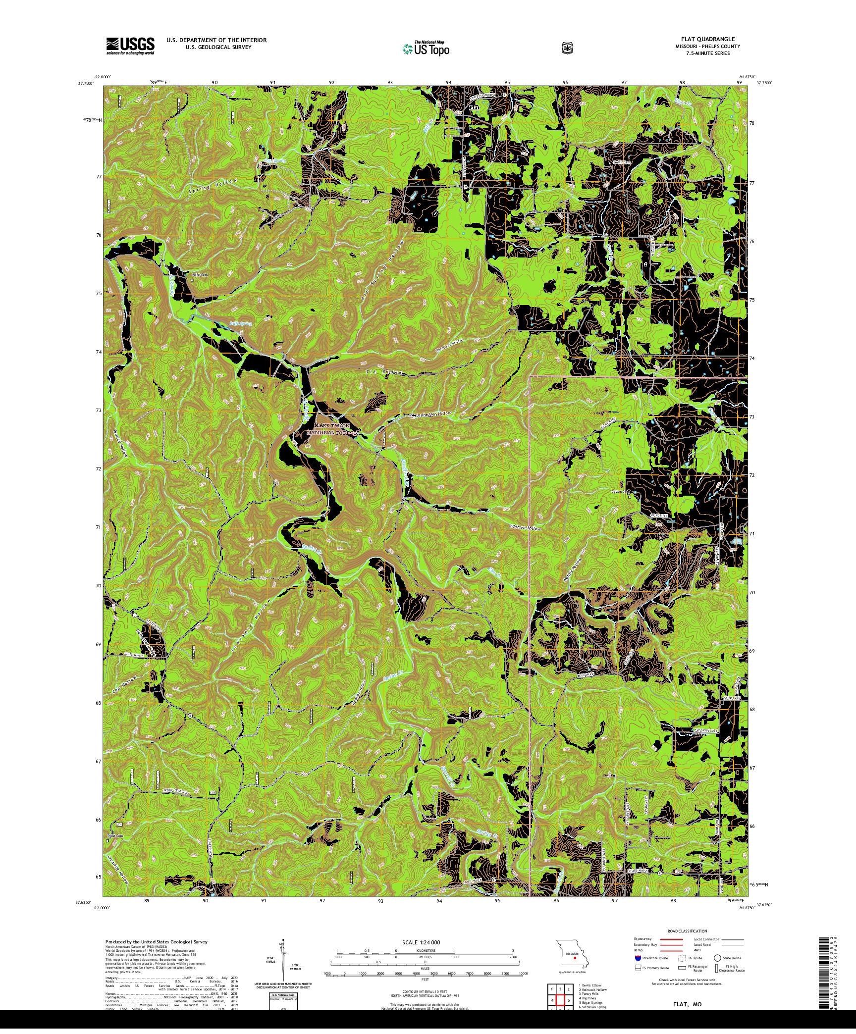USGS US TOPO 7.5-MINUTE MAP FOR FLAT, MO 2021