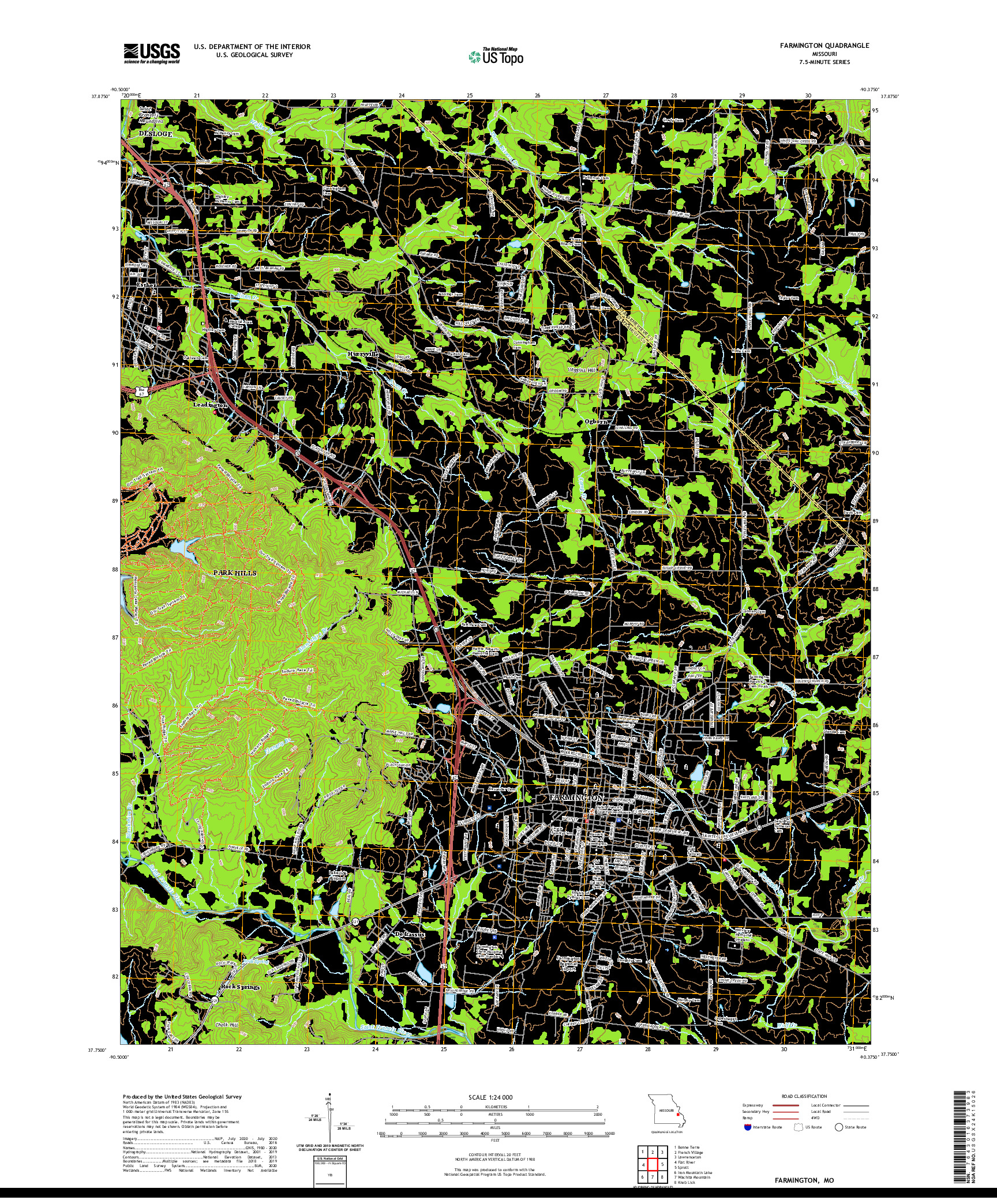 USGS US TOPO 7.5-MINUTE MAP FOR FARMINGTON, MO 2021