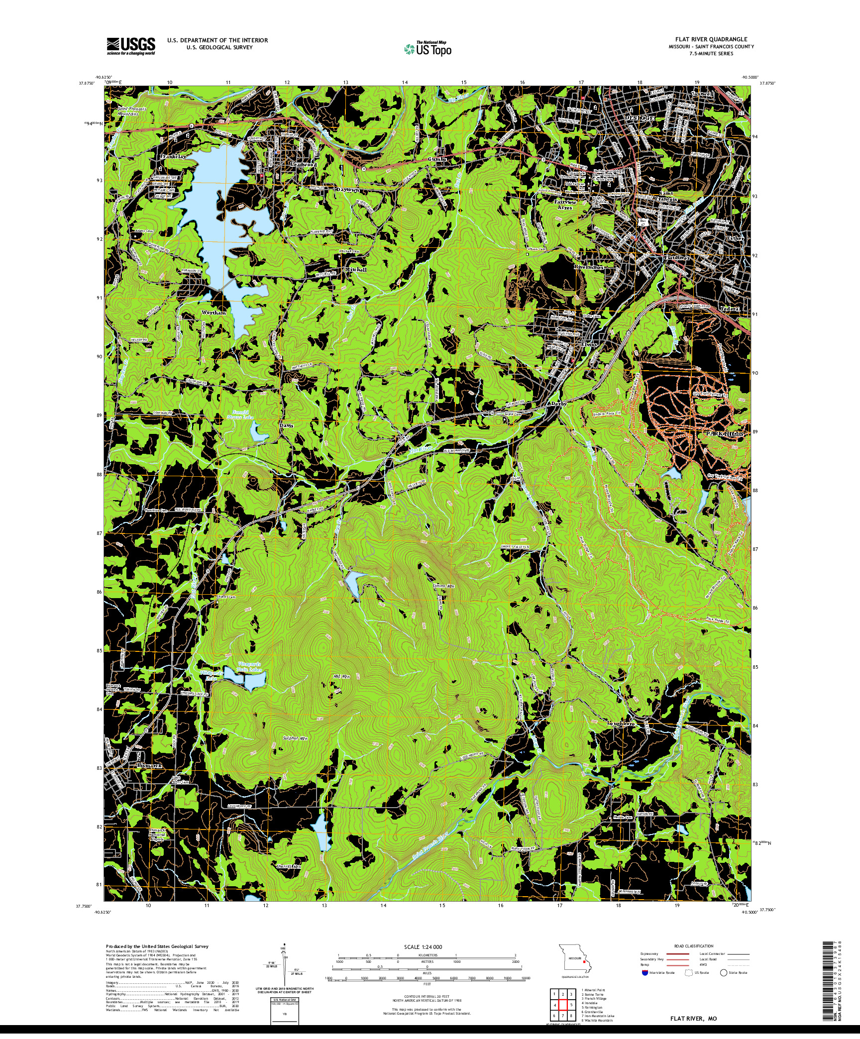 USGS US TOPO 7.5-MINUTE MAP FOR FLAT RIVER, MO 2021