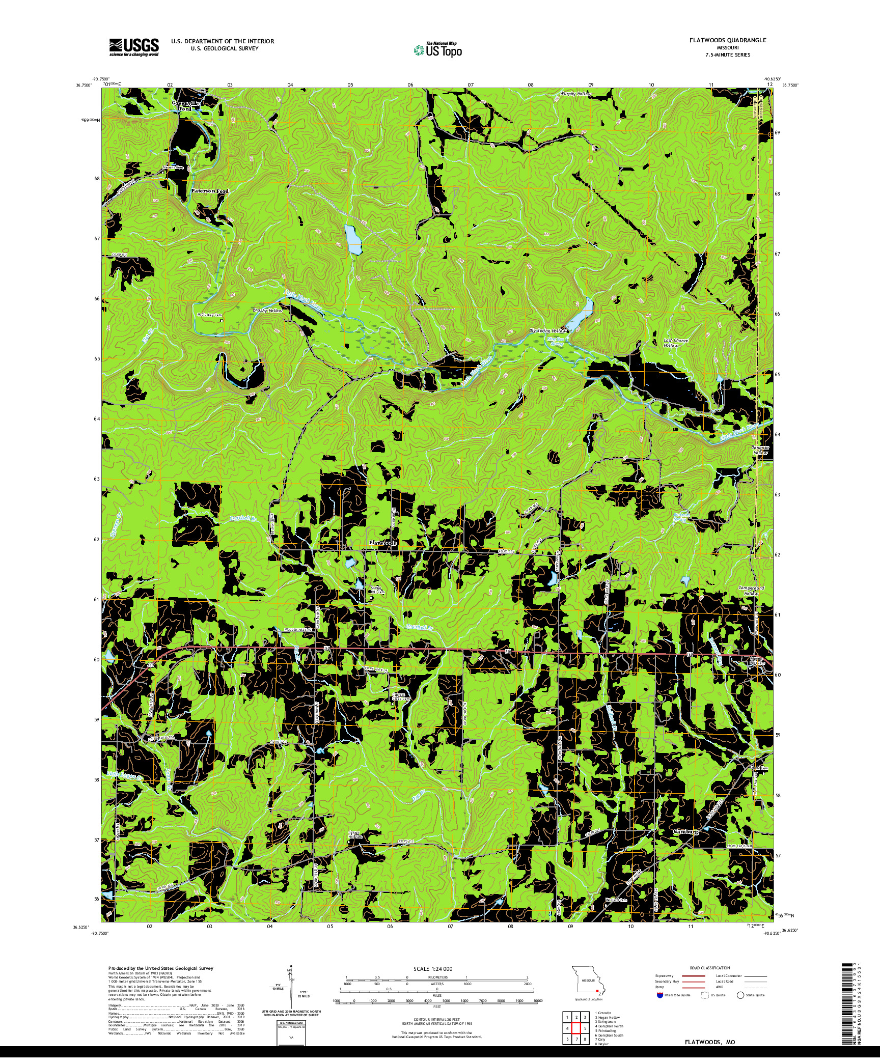 USGS US TOPO 7.5-MINUTE MAP FOR FLATWOODS, MO 2021
