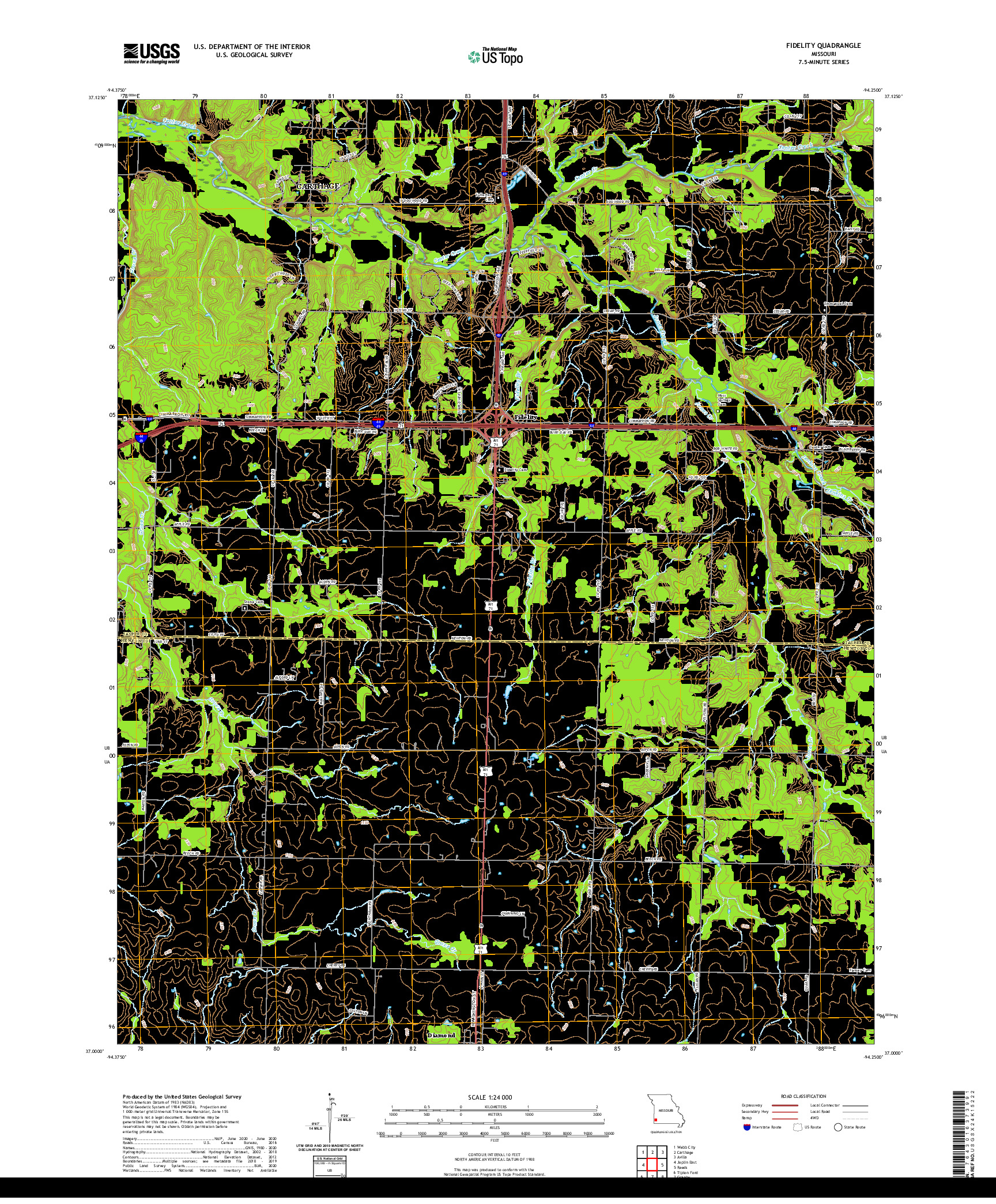 USGS US TOPO 7.5-MINUTE MAP FOR FIDELITY, MO 2021