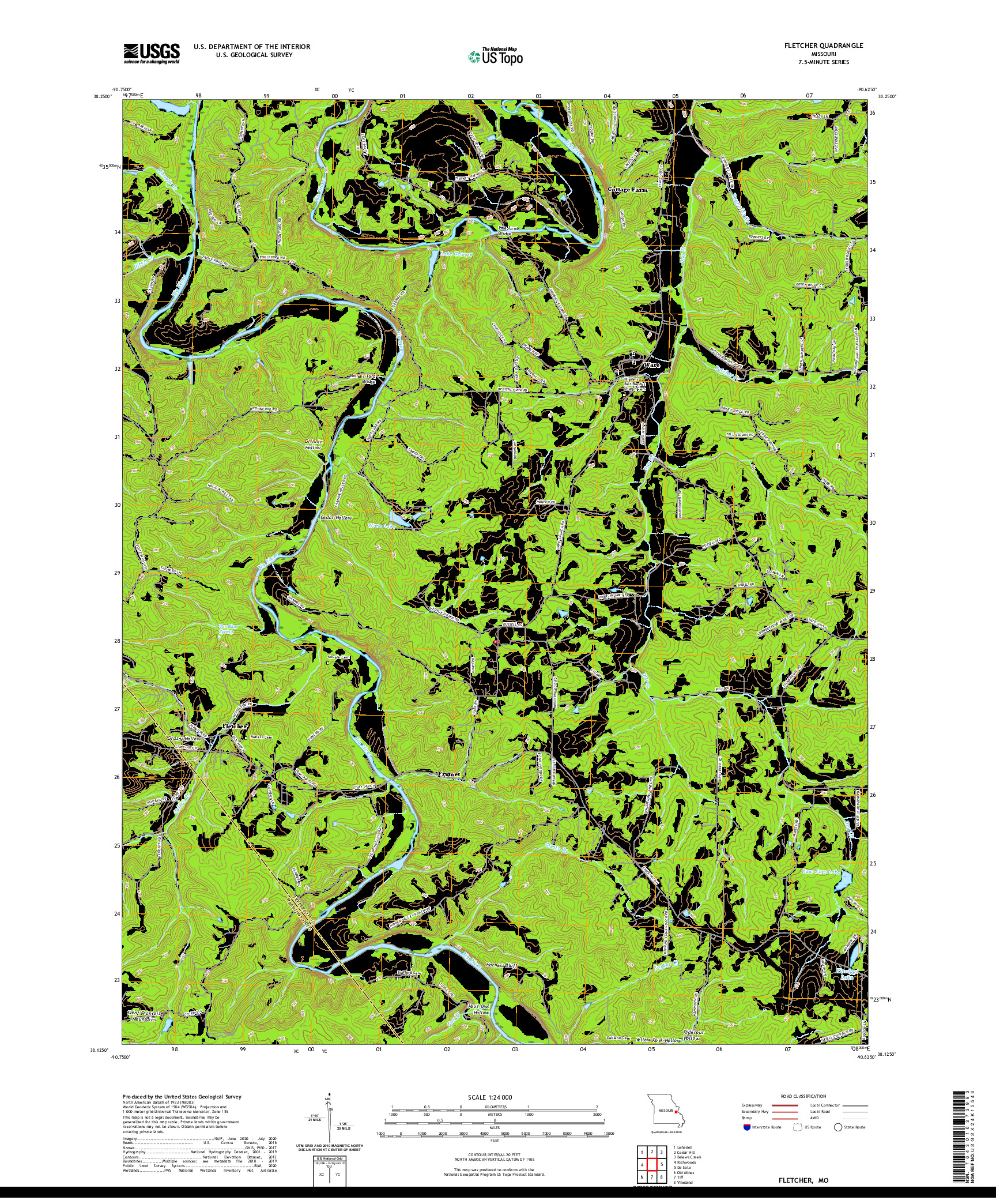 USGS US TOPO 7.5-MINUTE MAP FOR FLETCHER, MO 2021