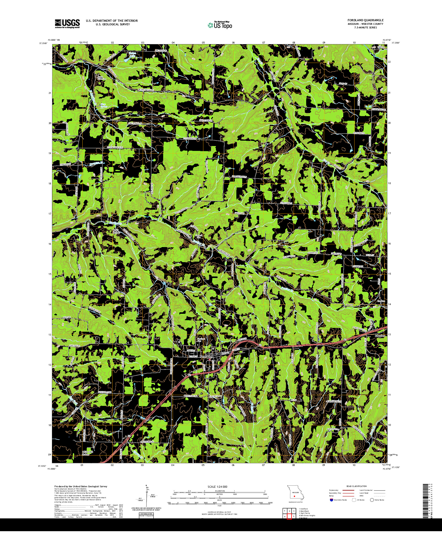 USGS US TOPO 7.5-MINUTE MAP FOR FORDLAND, MO 2021