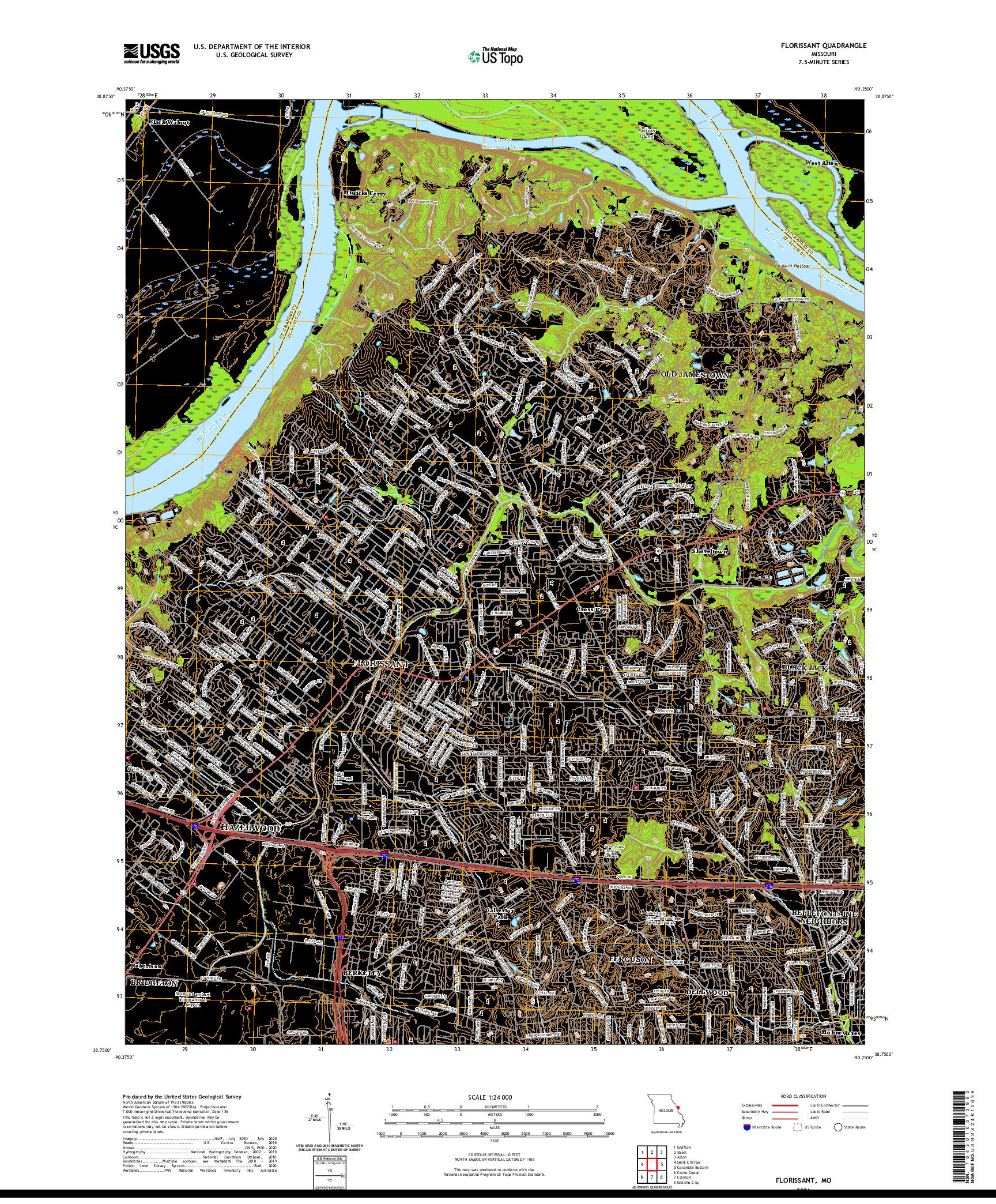 USGS US TOPO 7.5-MINUTE MAP FOR FLORISSANT, MO 2021
