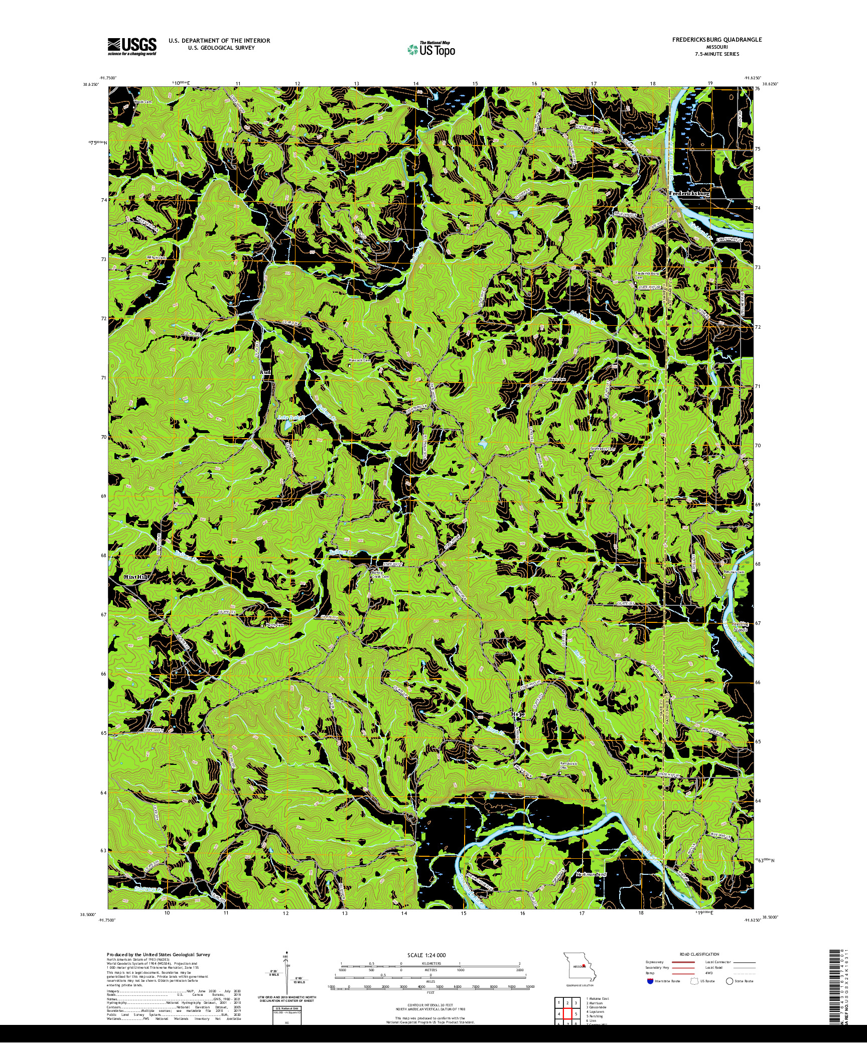 USGS US TOPO 7.5-MINUTE MAP FOR FREDERICKSBURG, MO 2021