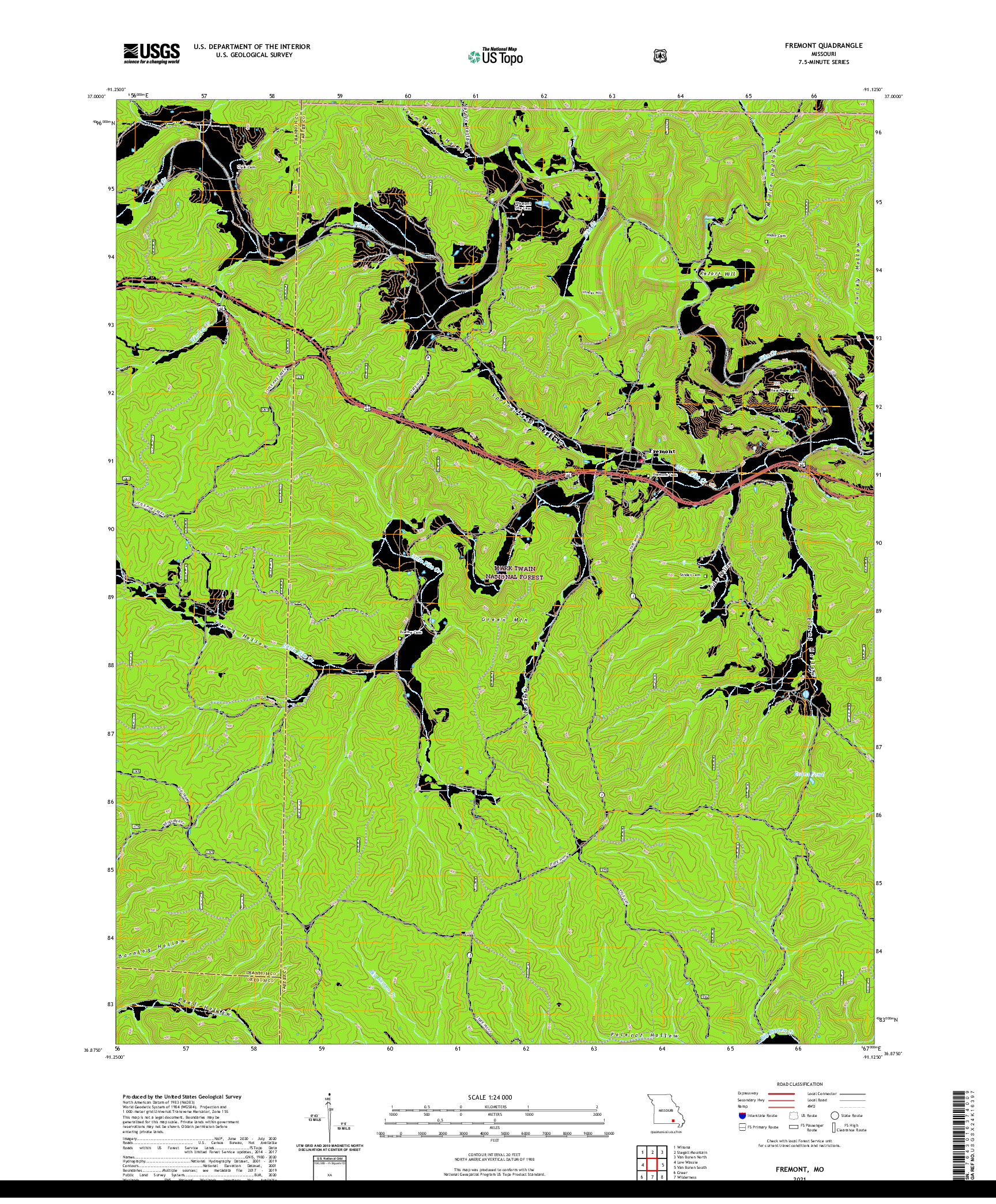 USGS US TOPO 7.5-MINUTE MAP FOR FREMONT, MO 2021
