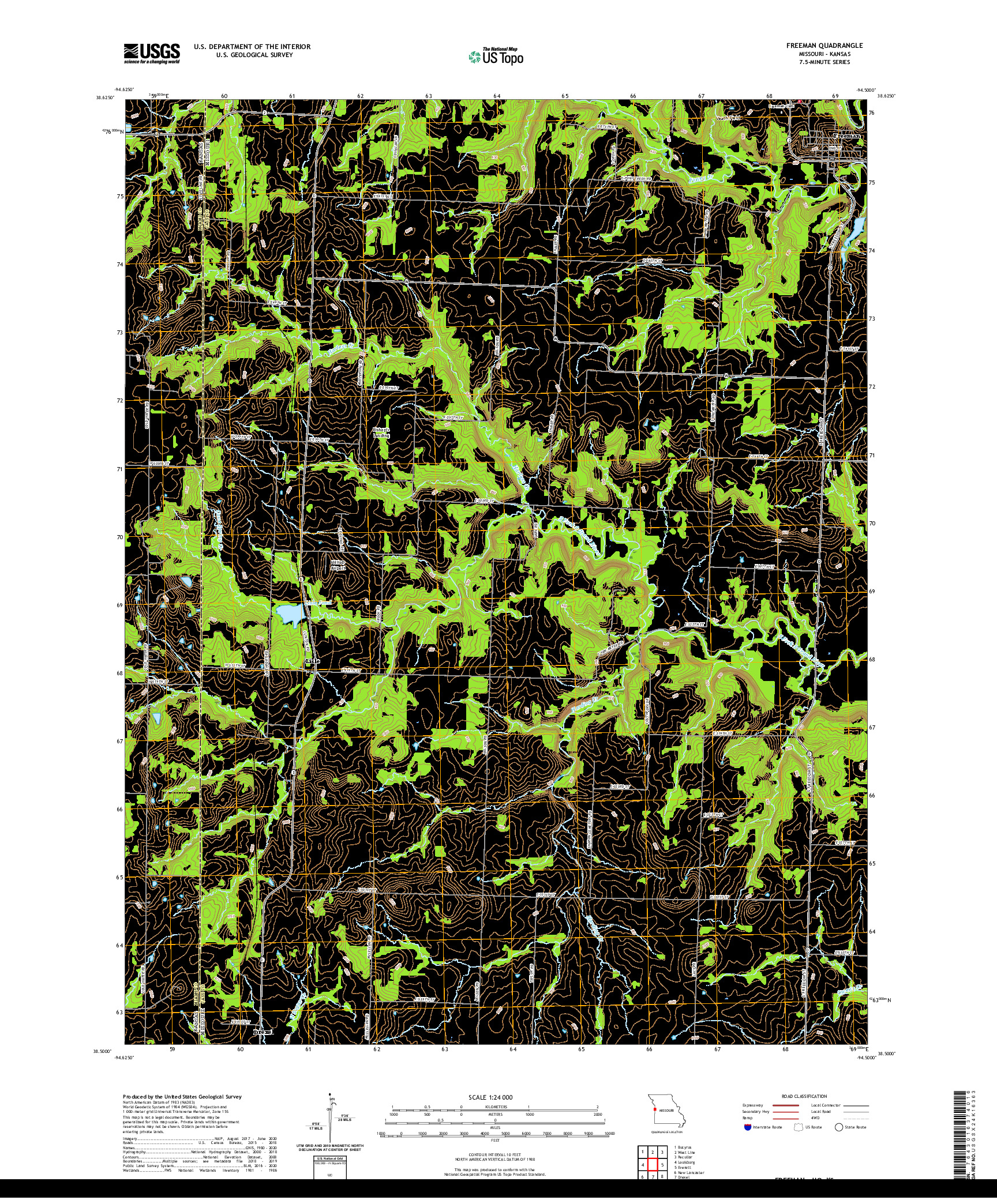 USGS US TOPO 7.5-MINUTE MAP FOR FREEMAN, MO,KS 2021