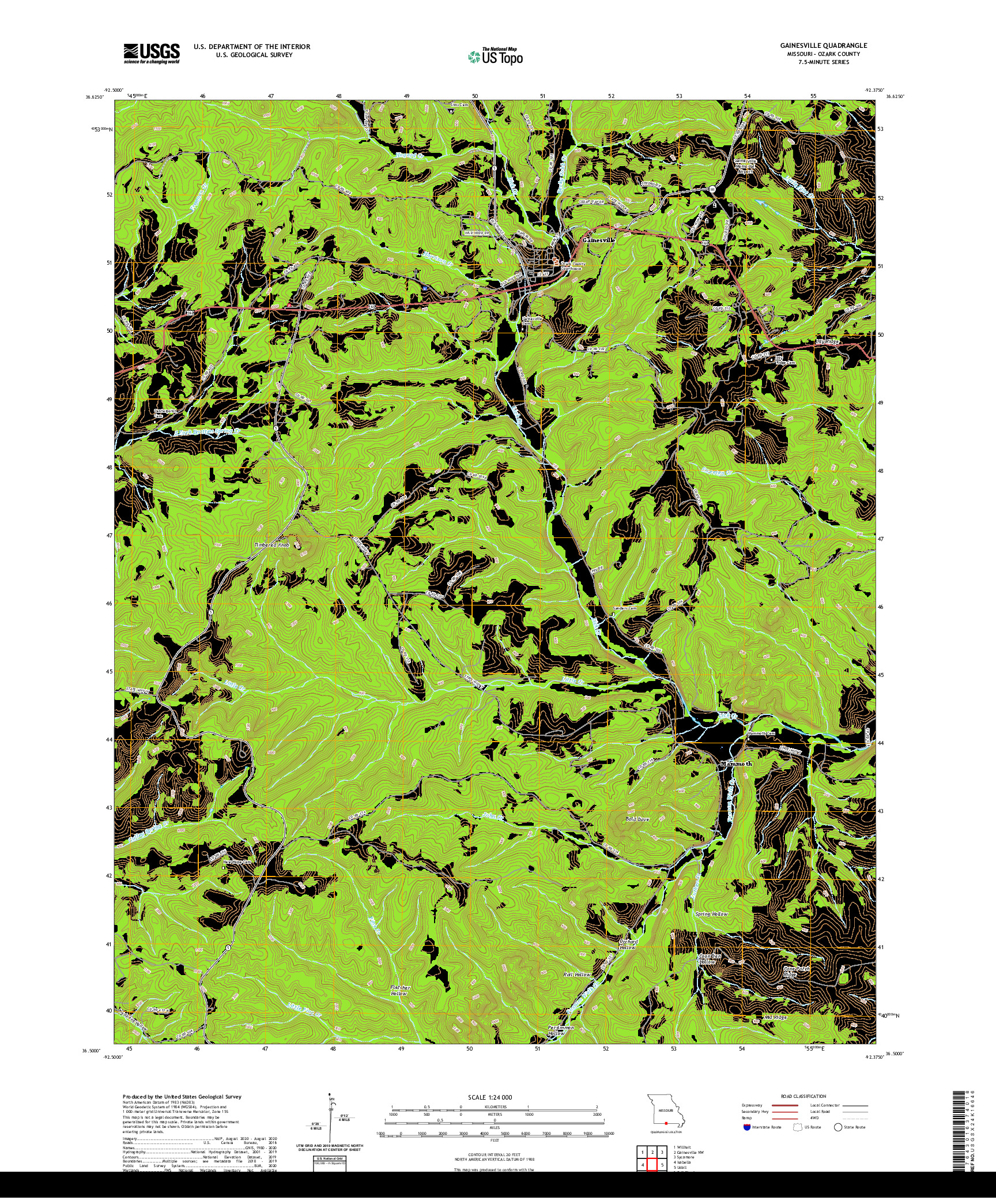 USGS US TOPO 7.5-MINUTE MAP FOR GAINESVILLE, MO 2021