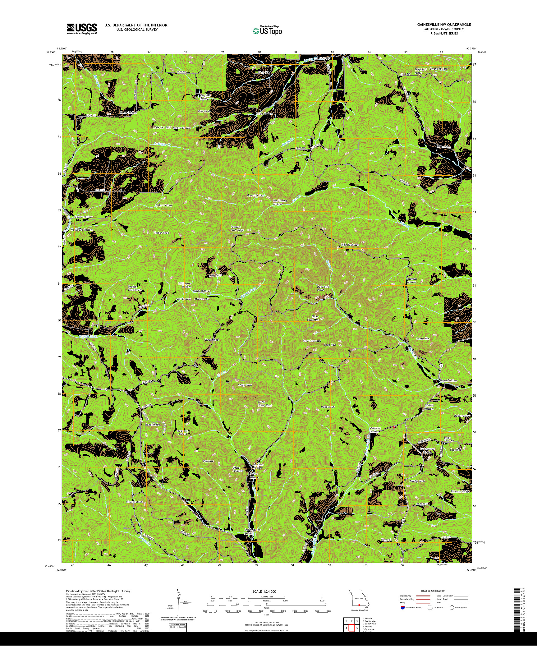 USGS US TOPO 7.5-MINUTE MAP FOR GAINESVILLE NW, MO 2021