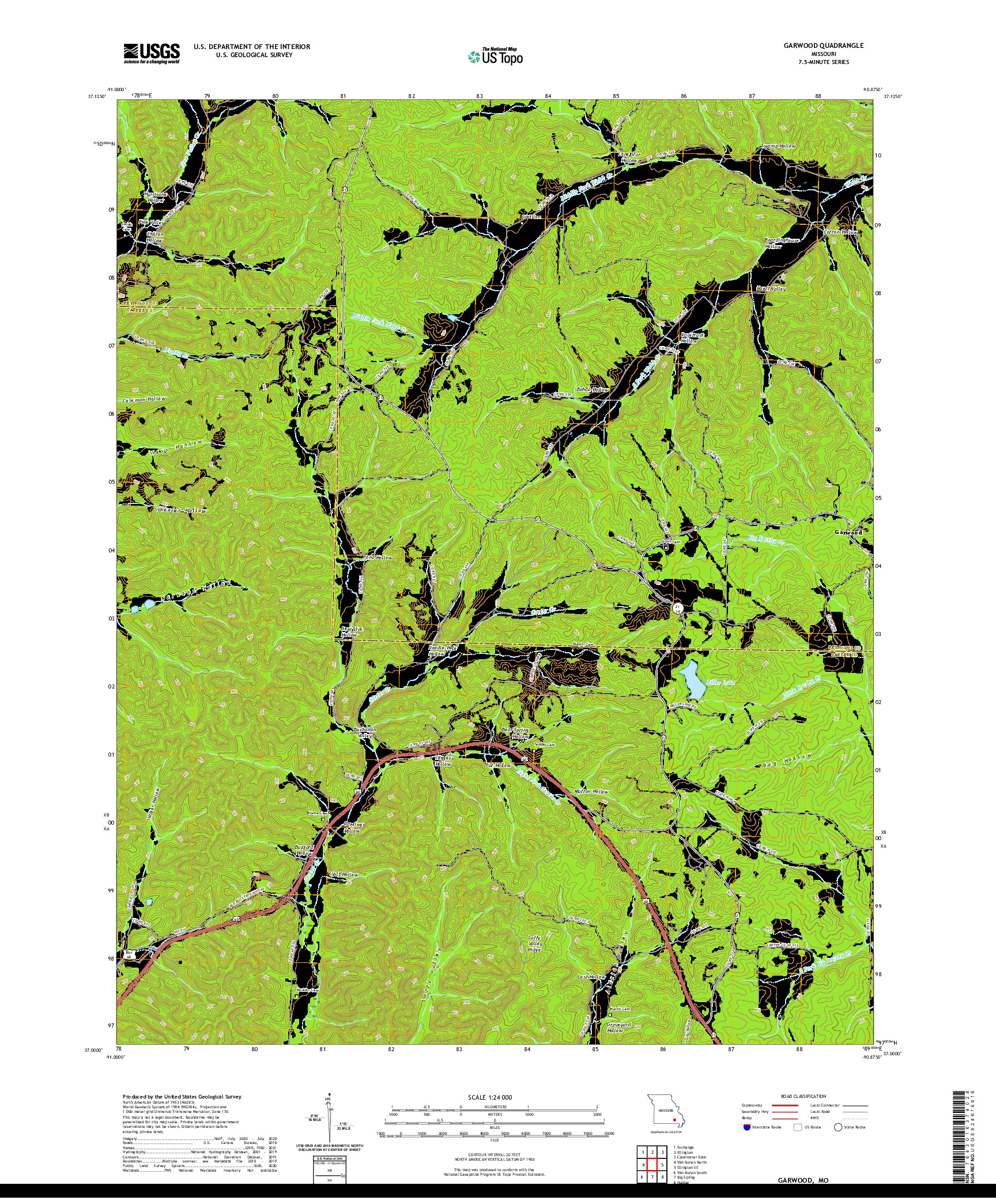 USGS US TOPO 7.5-MINUTE MAP FOR GARWOOD, MO 2021