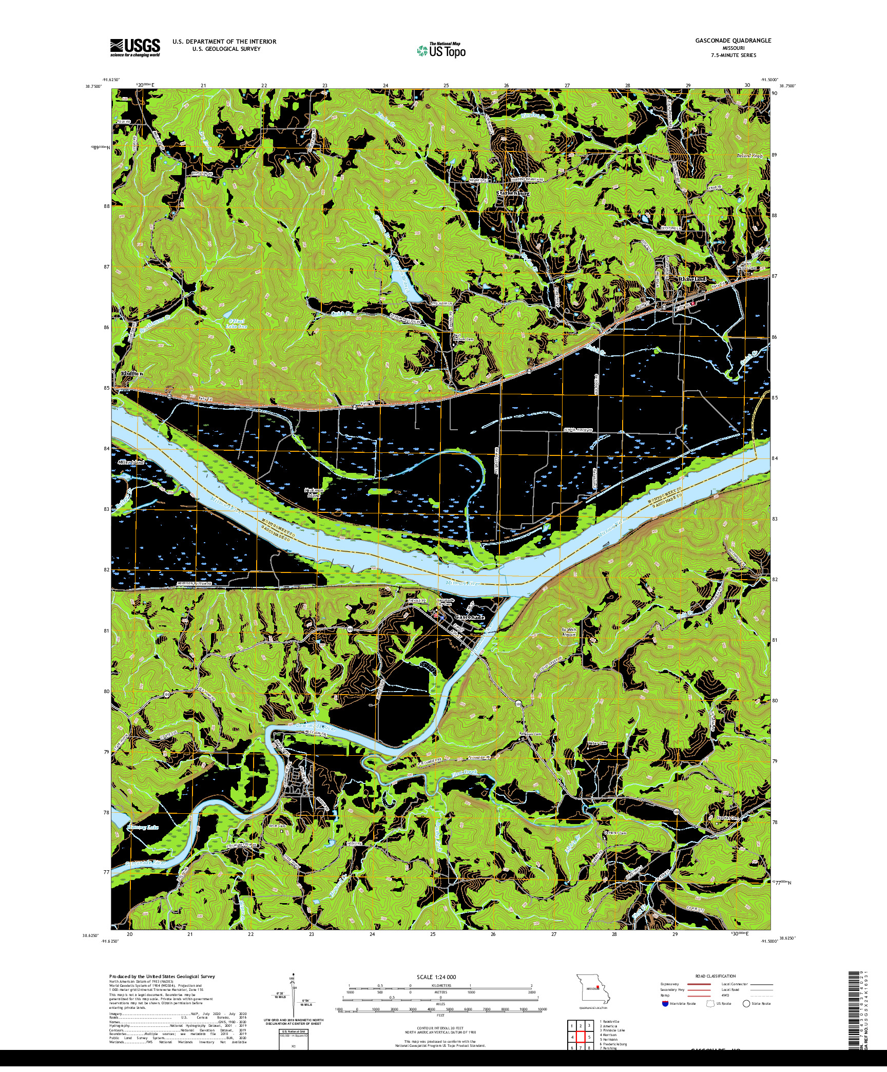 USGS US TOPO 7.5-MINUTE MAP FOR GASCONADE, MO 2021