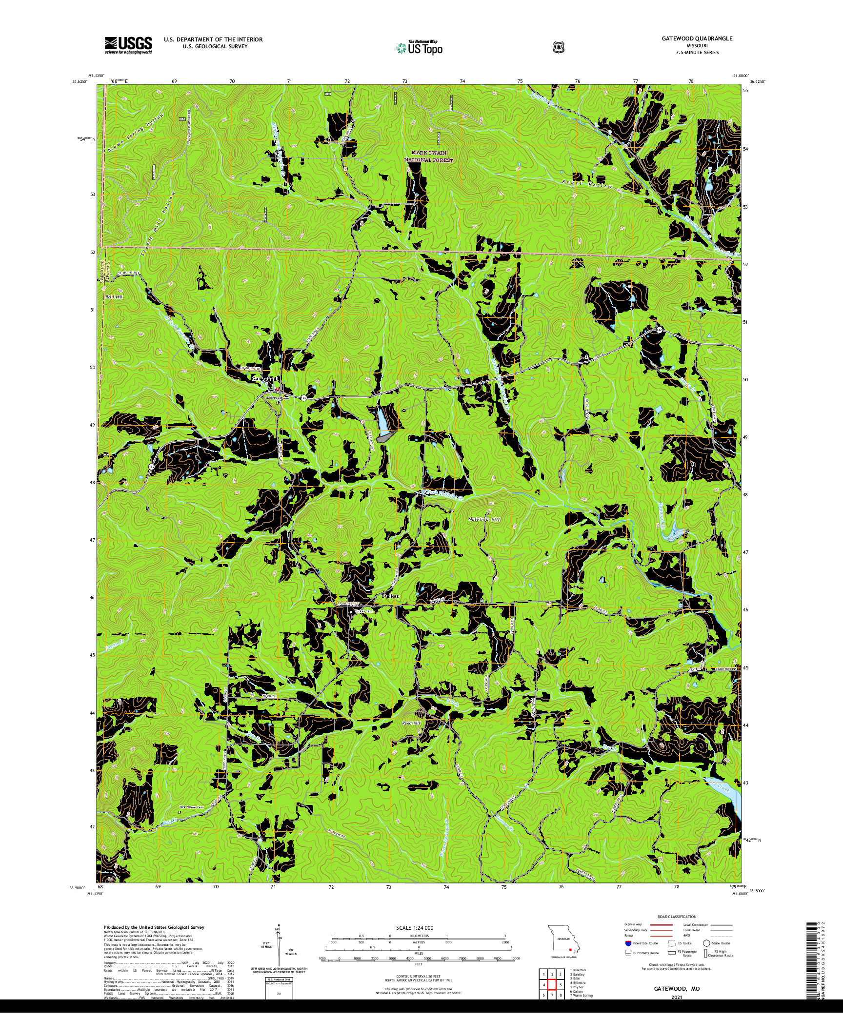 USGS US TOPO 7.5-MINUTE MAP FOR GATEWOOD, MO 2021