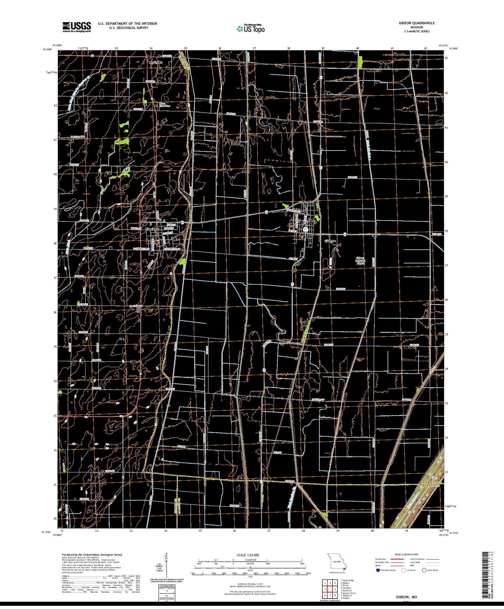 USGS US TOPO 7.5-MINUTE MAP FOR GIDEON, MO 2021