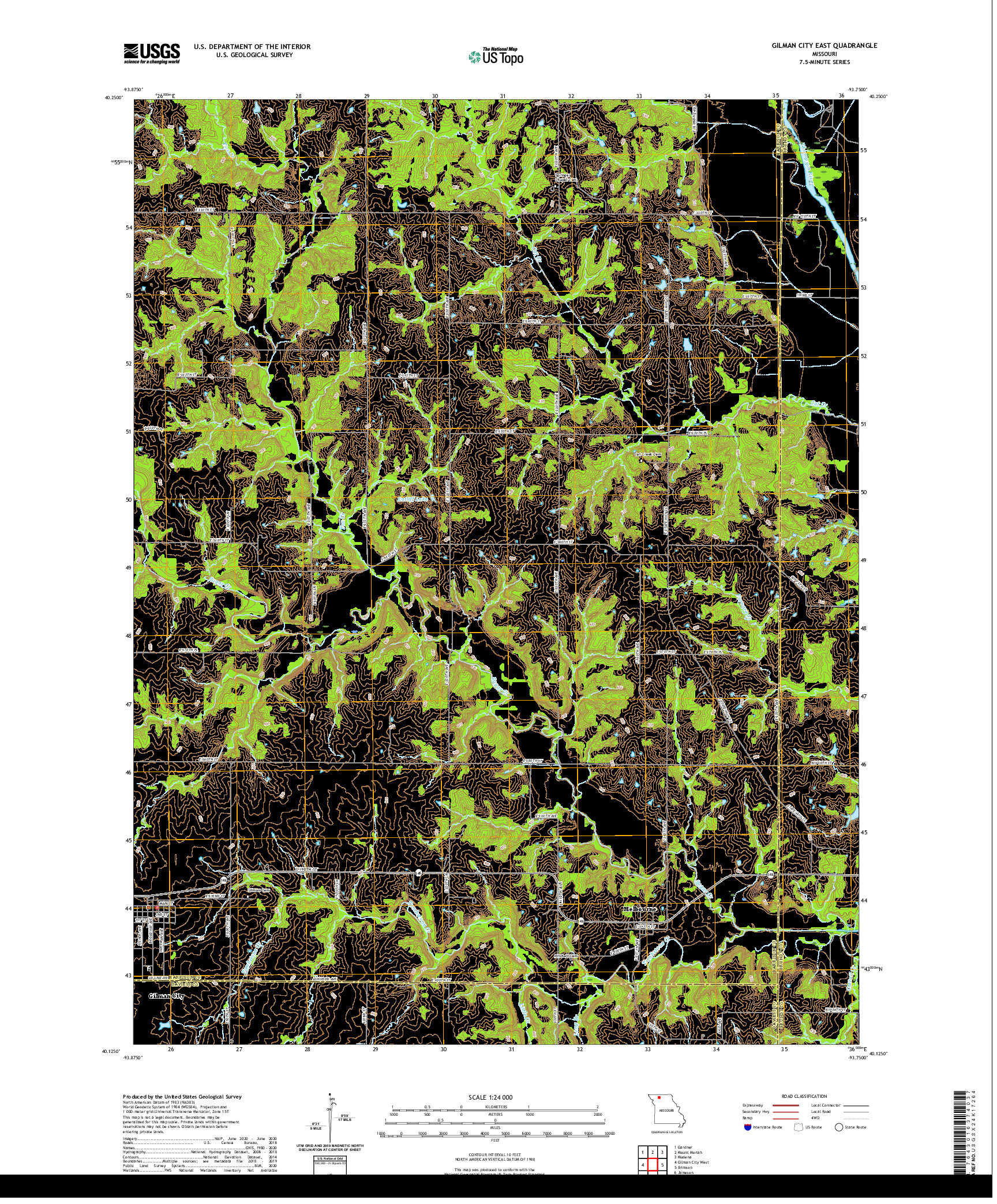 USGS US TOPO 7.5-MINUTE MAP FOR GILMAN CITY EAST, MO 2021