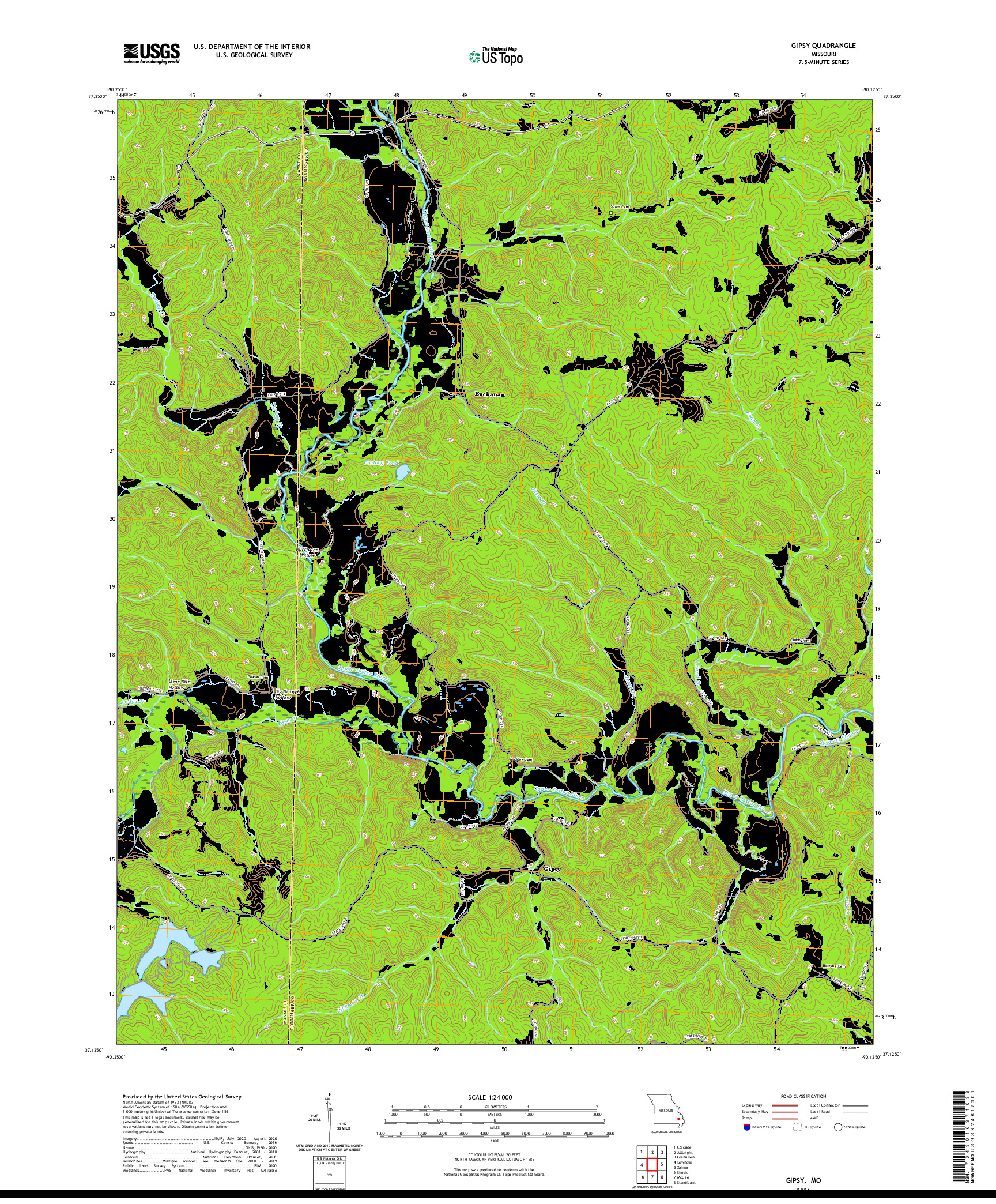 USGS US TOPO 7.5-MINUTE MAP FOR GIPSY, MO 2021