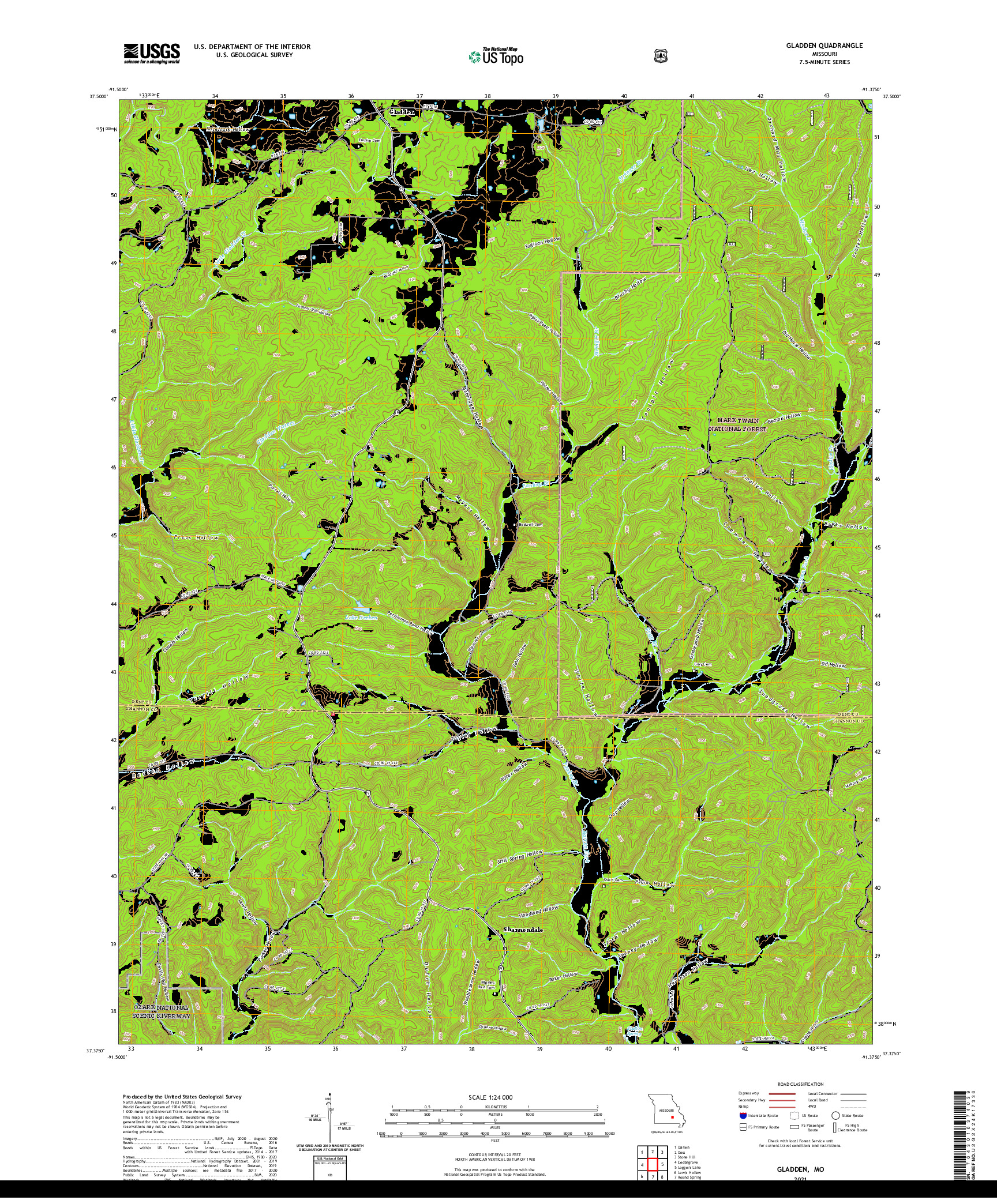 USGS US TOPO 7.5-MINUTE MAP FOR GLADDEN, MO 2021