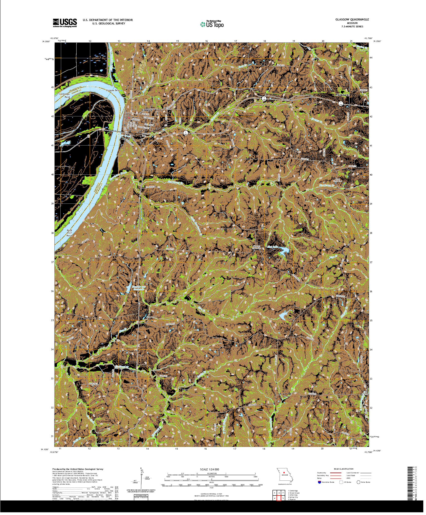 USGS US TOPO 7.5-MINUTE MAP FOR GLASGOW, MO 2021